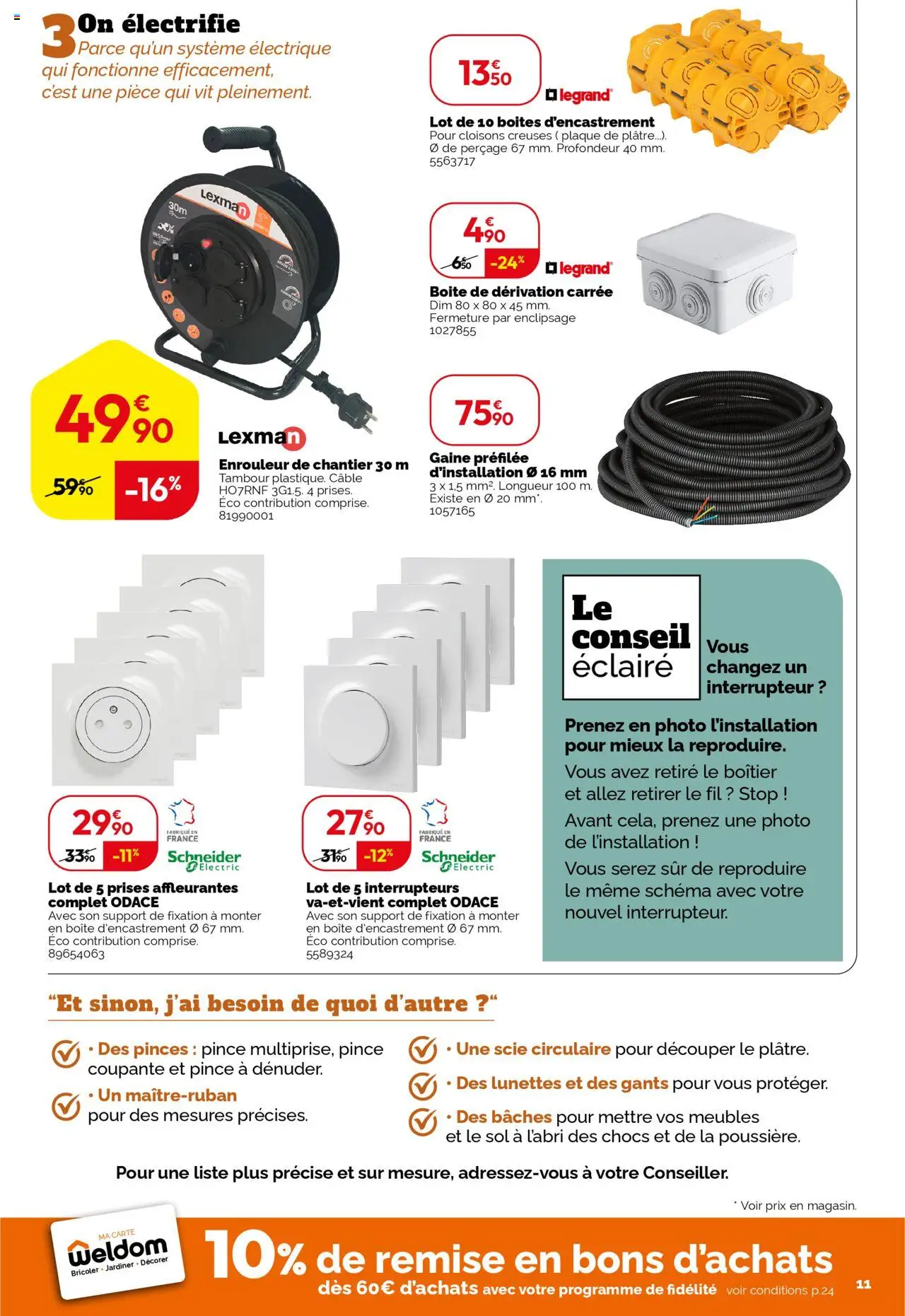 {H1} | Page: 11 | Produits: Pinces, Interrupteur, Prises, Lunettes