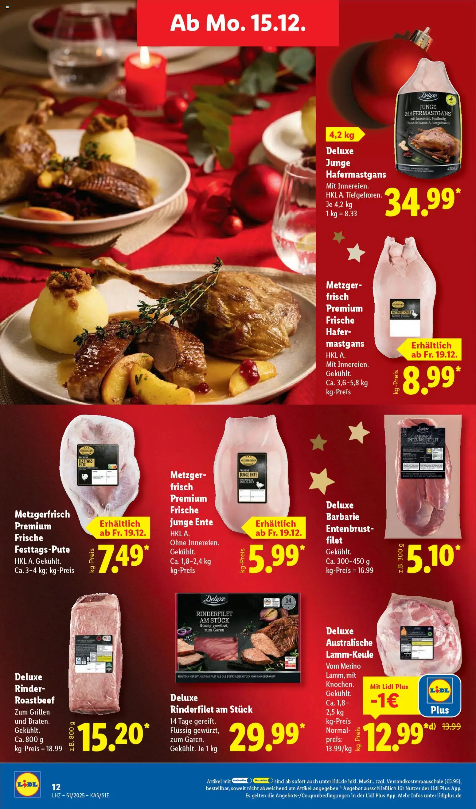 Lidl Prospekt Gladenbach – gültig ab 15.12.2025 | Seite: 22 | Produkte: Lammkeule, Pute, Rinderfilet, Roastbeef
