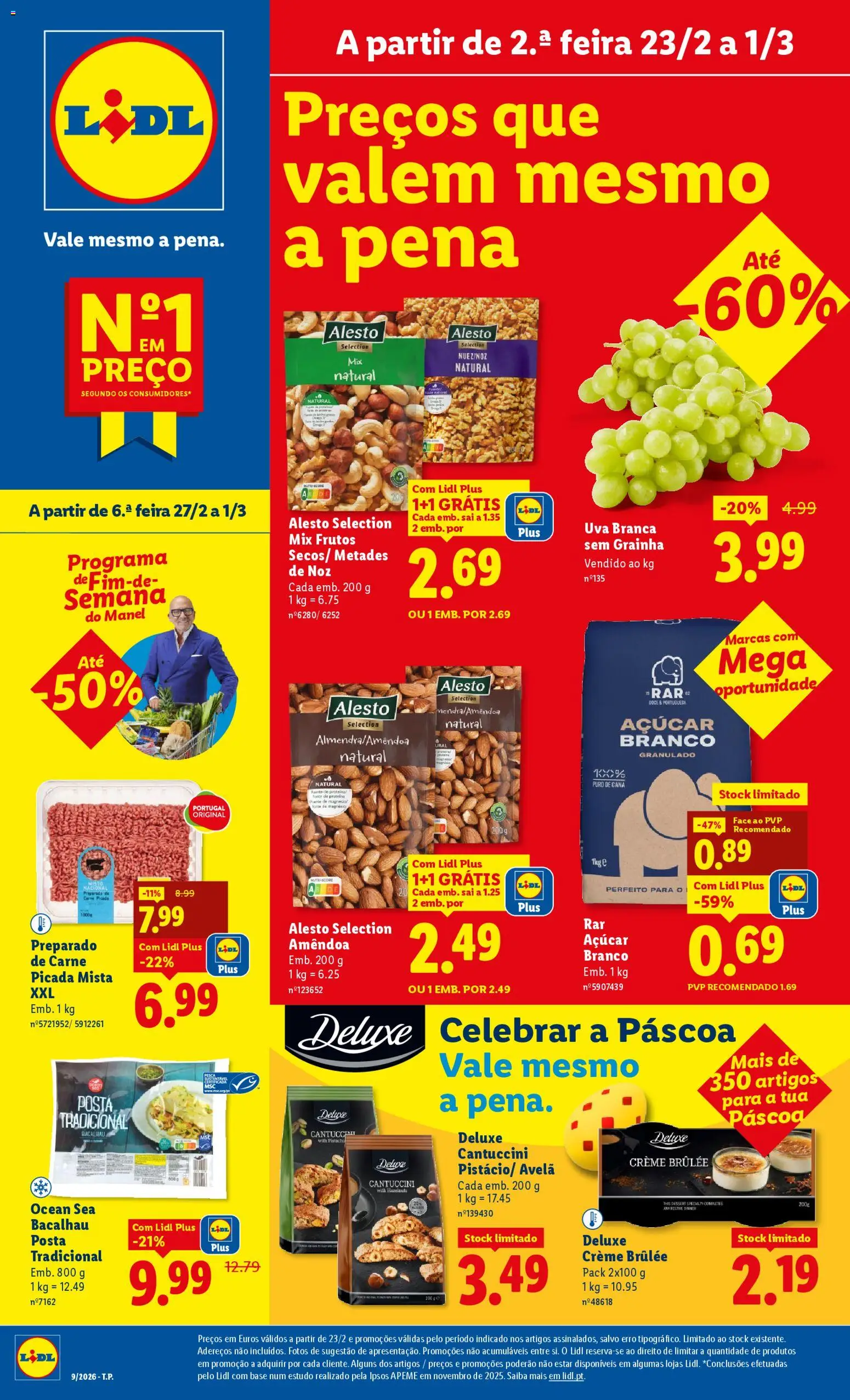 Lidl folheto │ válido de 23.02.2026 | Página: 1 | Produtos: Carne picada, Açúcar, Carne, Creme