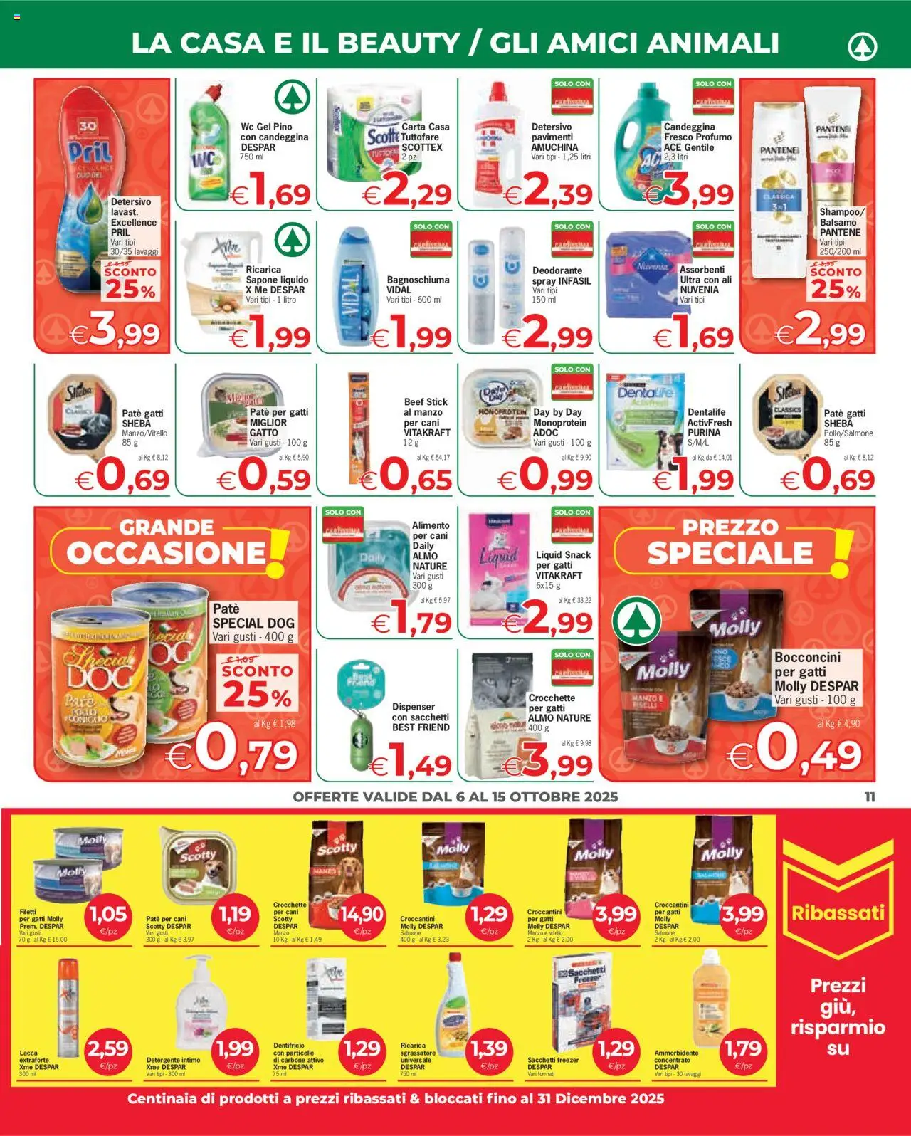 Volantino Despar del 06.10.2025 | Pagina: 11 | Prodotti: Deodorante, Ammorbidente, Salmone, Crocchette