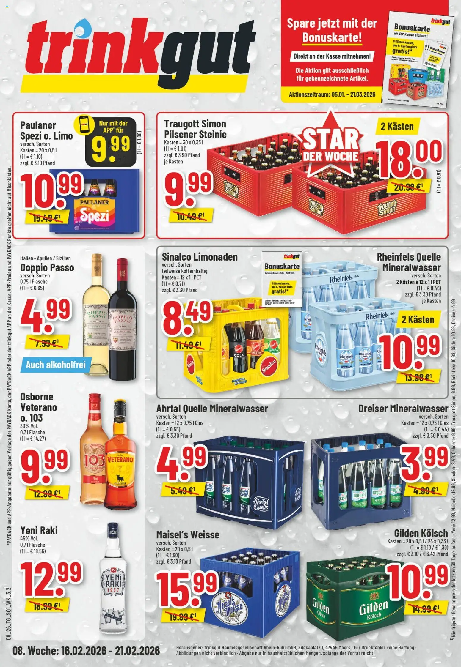 Trinkgut Prospekt 	 – gültig ab 16.02.2026 | Seite: 1 | Produkte: Sinalco, Mineralwasser, Doppio Passo, Paulaner