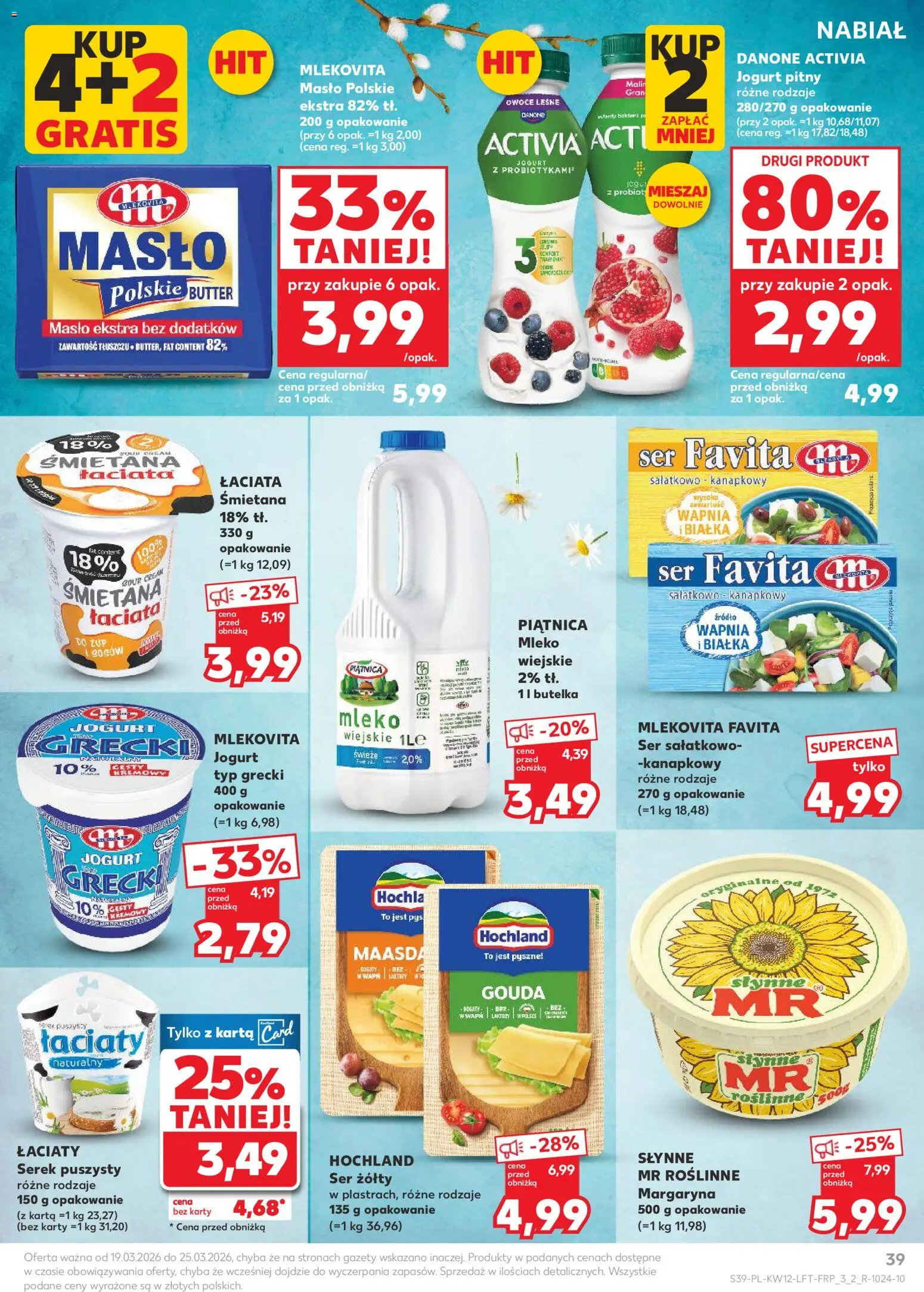 Kaufland gazetka od 19.03.2026 | Strona: 39 | Produkty: Jogurt grecki, Masło Polskie, Margaryna, Ser