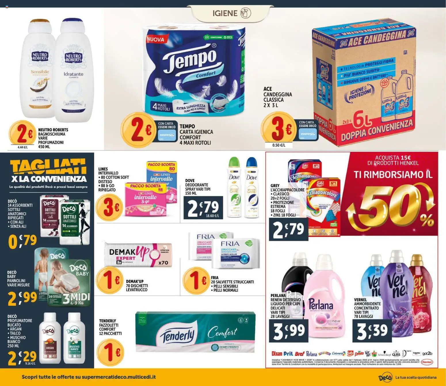 Volantino Decò del 11.02.2026 | Pagina: 18 | Prodotti: Bagnoschiuma, Ammorbidente, Talco, Lavanda