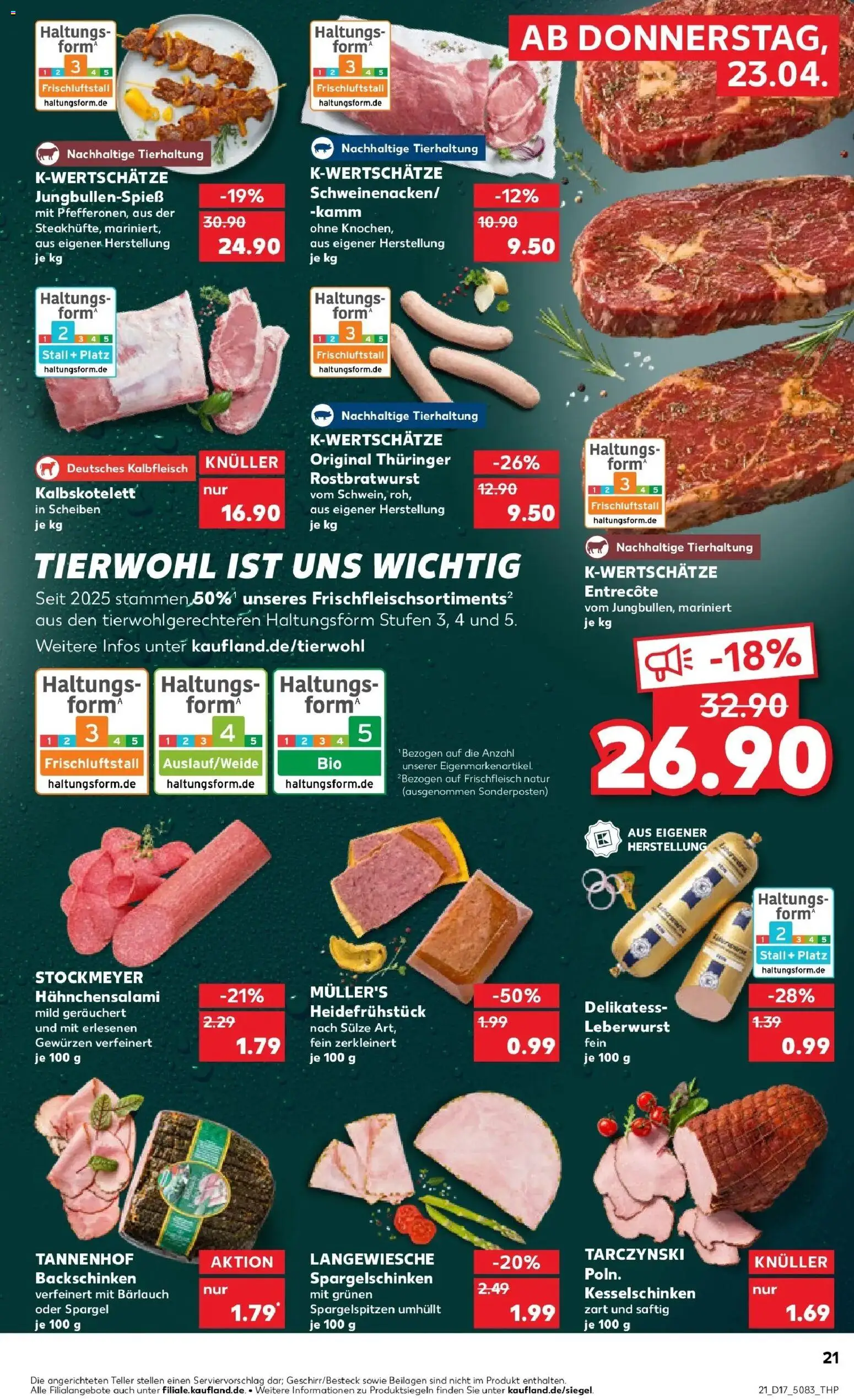 Kaufland Prospekt Flensburg	 – gültig ab 23.04.2026 | Seite: 21 | Produkte: Entrecote, Spargel, Salami