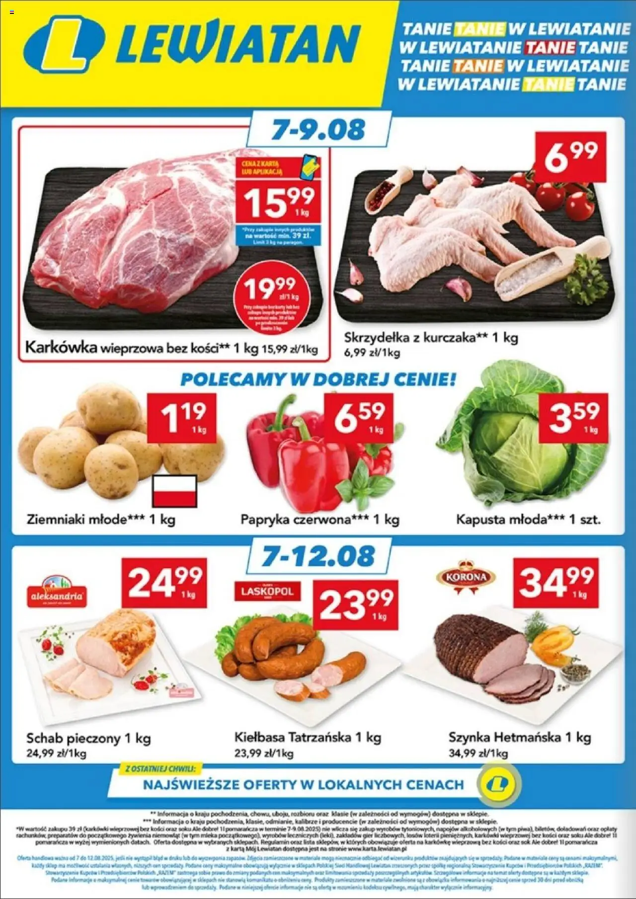 Lewiatan gazetka - Lublin od 07.08.2025 | Strona: 2 | Produkty: Kiełbasa, Skrzydełka z kurczaka, Karkówka wieprzowa, Mleka