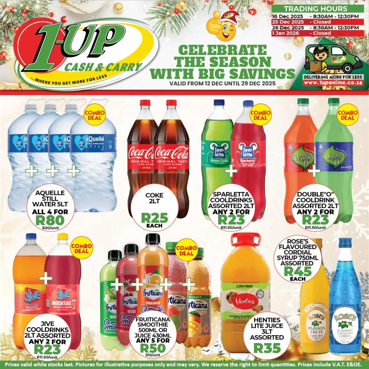 New 1UP Cash & Carry catalogue – valid from 12.12.2025 | Page: 3 | Products: Juice, Syrup, Water, Sugar
