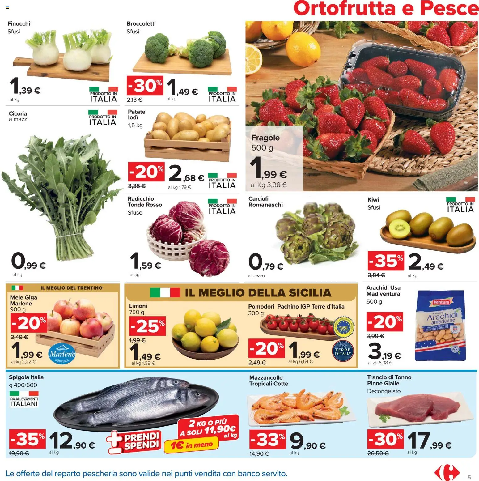 Volantino Carrefour del 13.03.2026 | Pagina: 5 | Prodotti: Fragole, Kiwi, Patate, Mazzancolle