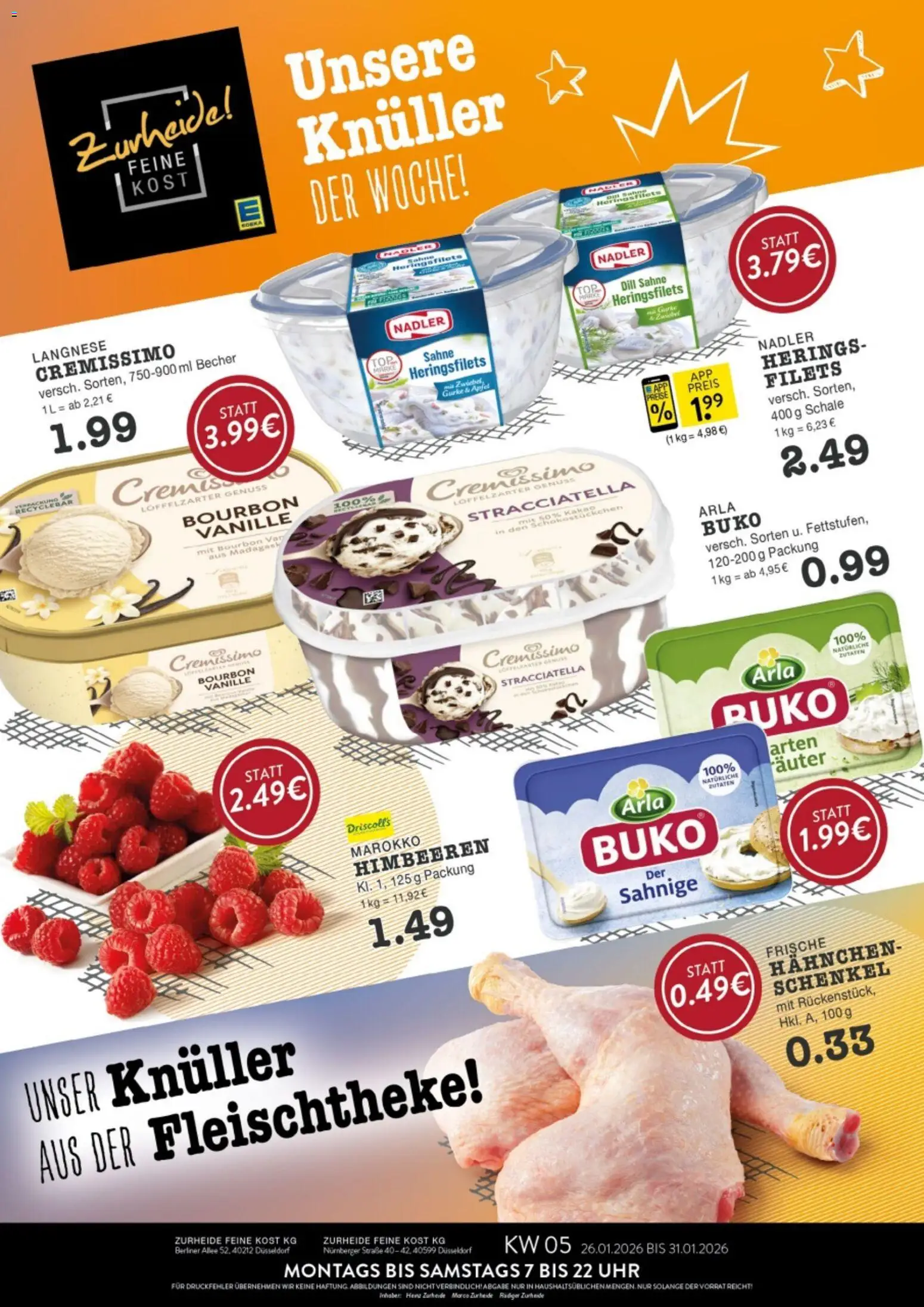 Edeka Zurheide Prospekt 	 – gültig ab 26.01.2026 | Seite: 1 | Produkte: Berliner, Himbeeren, Cremissimo, Uhr