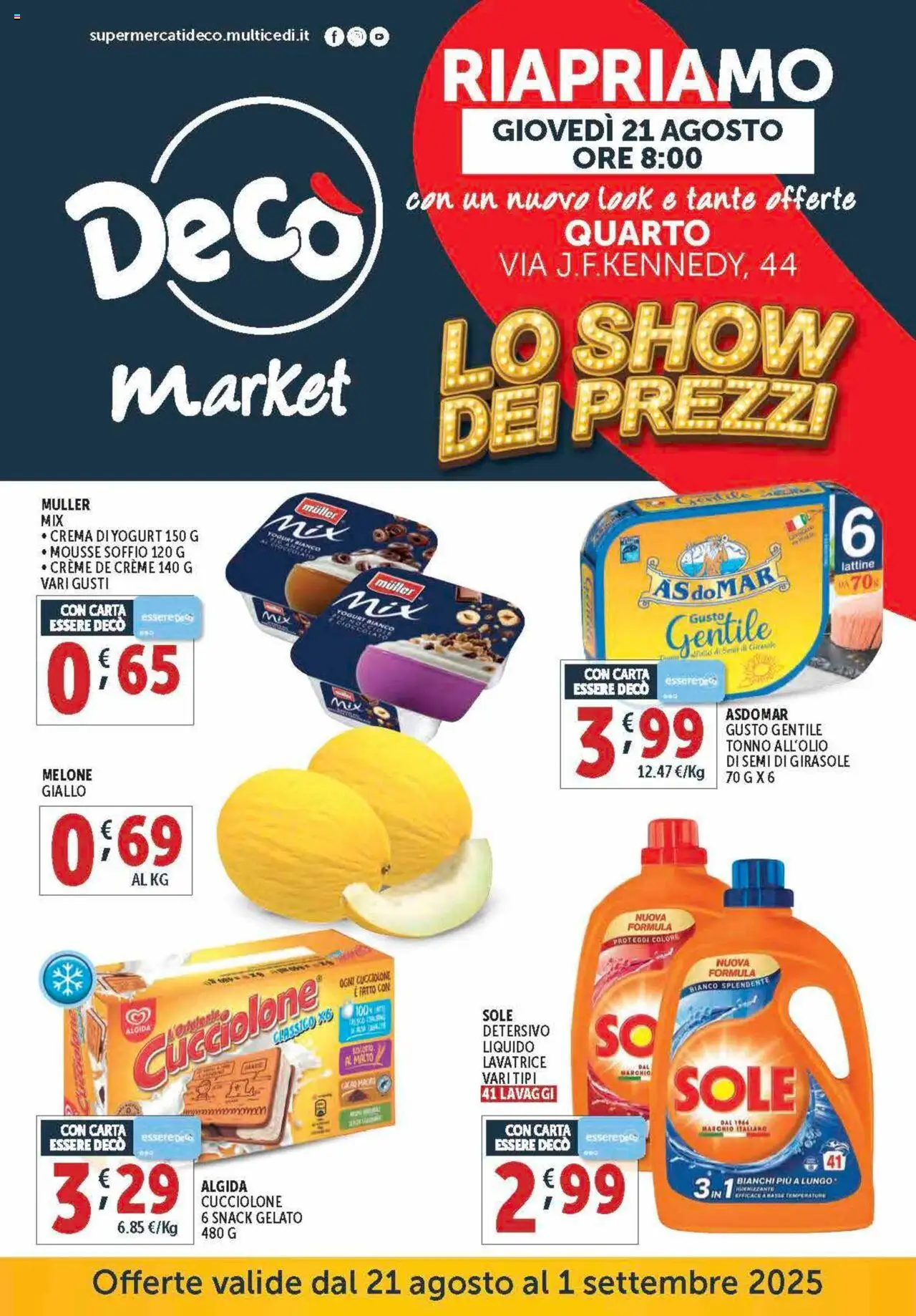 Volantino Decò del 21.08.2025 | Pagina: 1 | Prodotti: Crema, Nocciole, Lavatrice, Melone