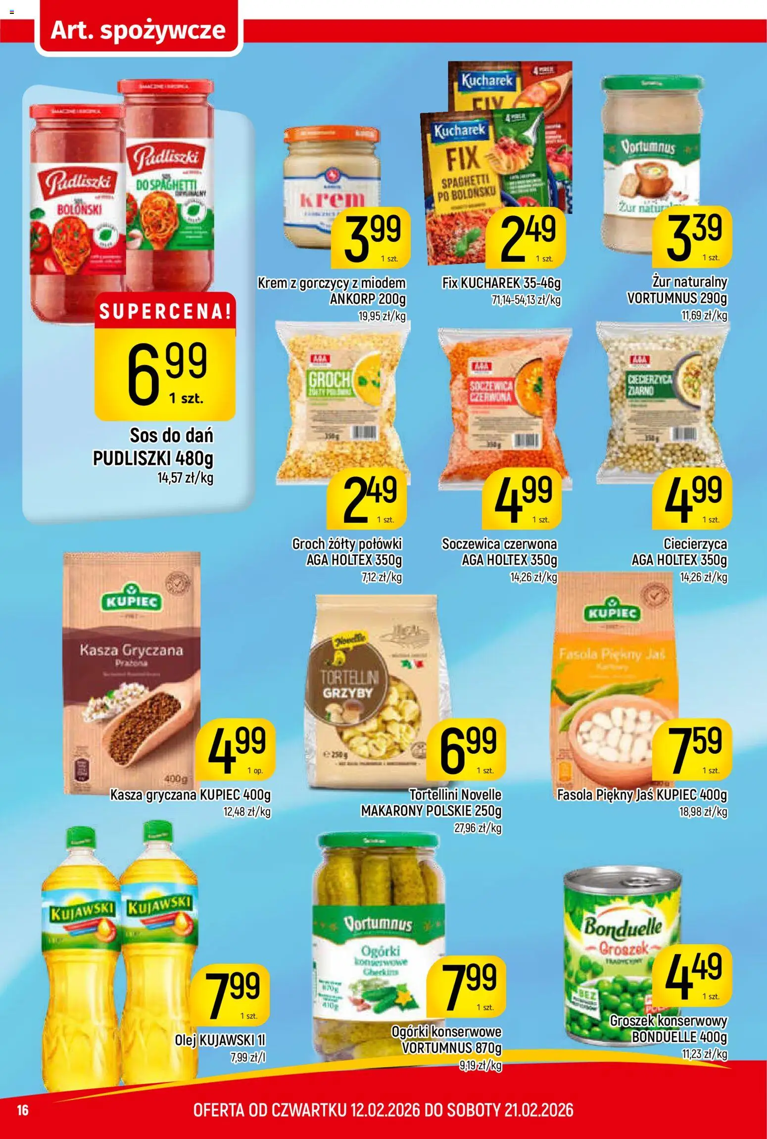 Piotruś Pan Gazetka od 12.02.2026 | Strona: 16 | Produkty: Groszek, Kasza, Tortellini, Olej kujawski
