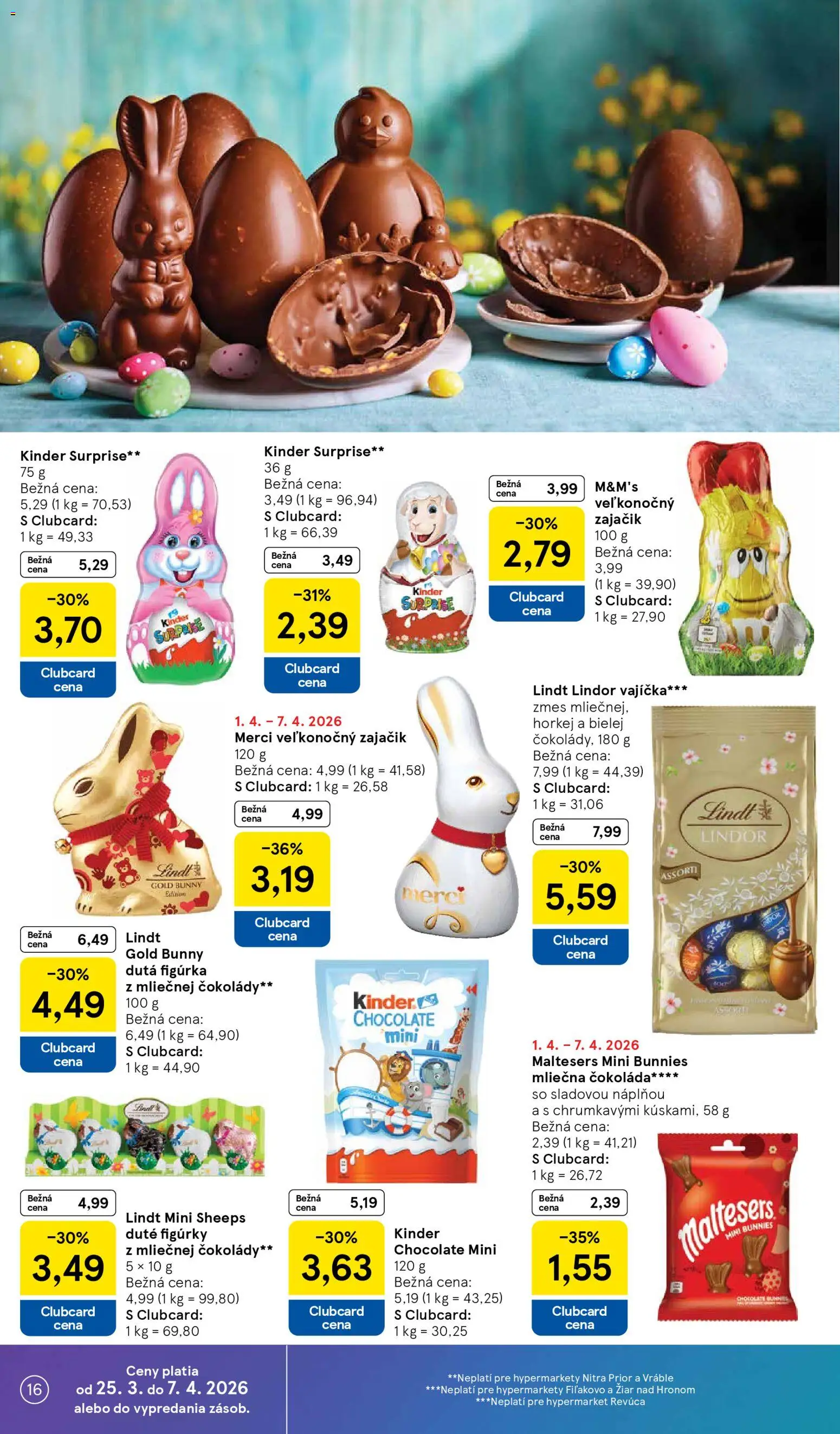 Nové Tesco akcie – leták je platný od 31.03.2026 | Strana: 16 | Produkty: Merci, Kinder, Kinder Surprise, Čokoláda