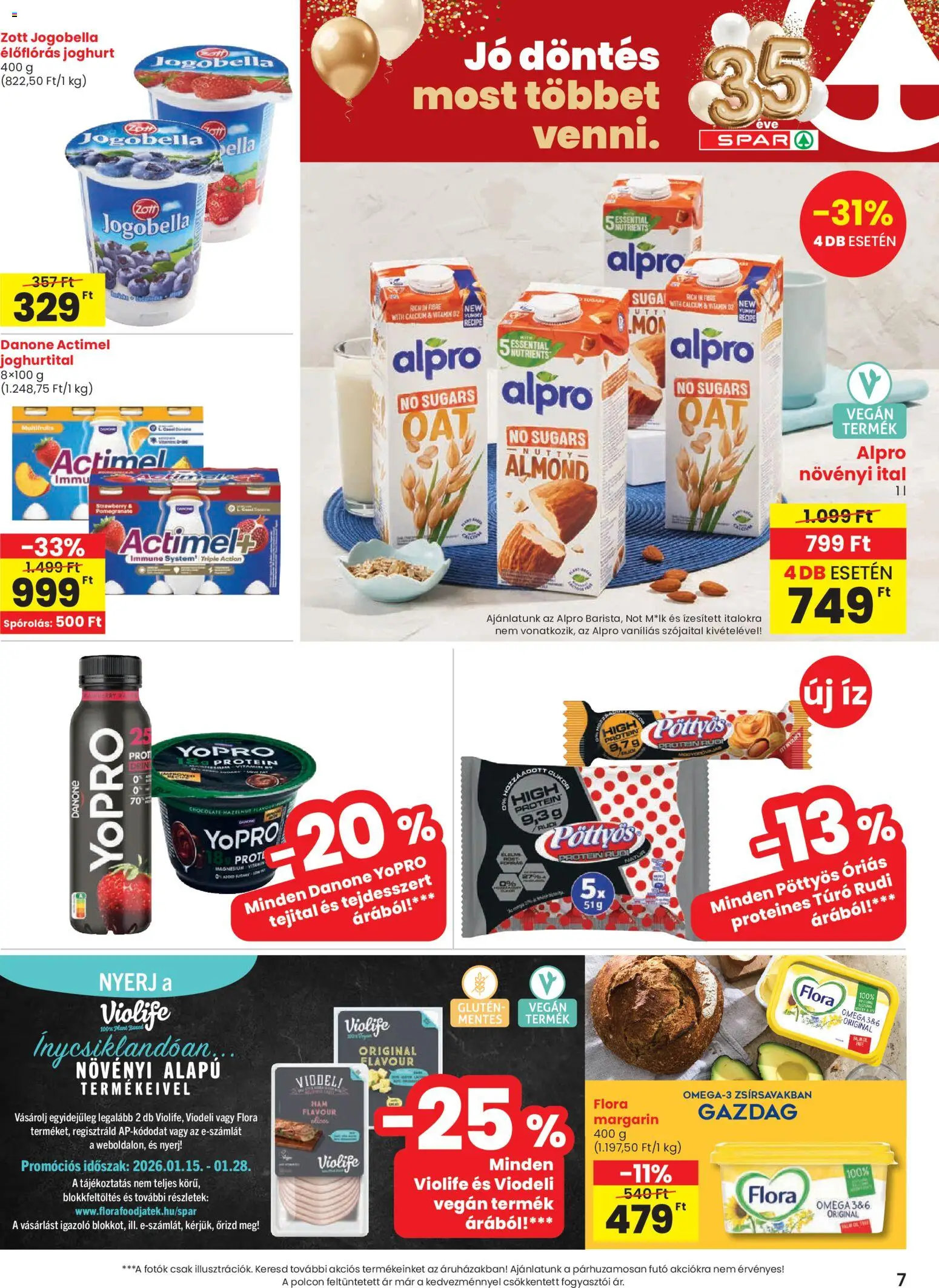Spar akciós ujság - amely érvényes a következő dátumtól: 15.01.2026 | Oldal: 7 | Termékek: Alpro, Actimel, Protein, Szójaital