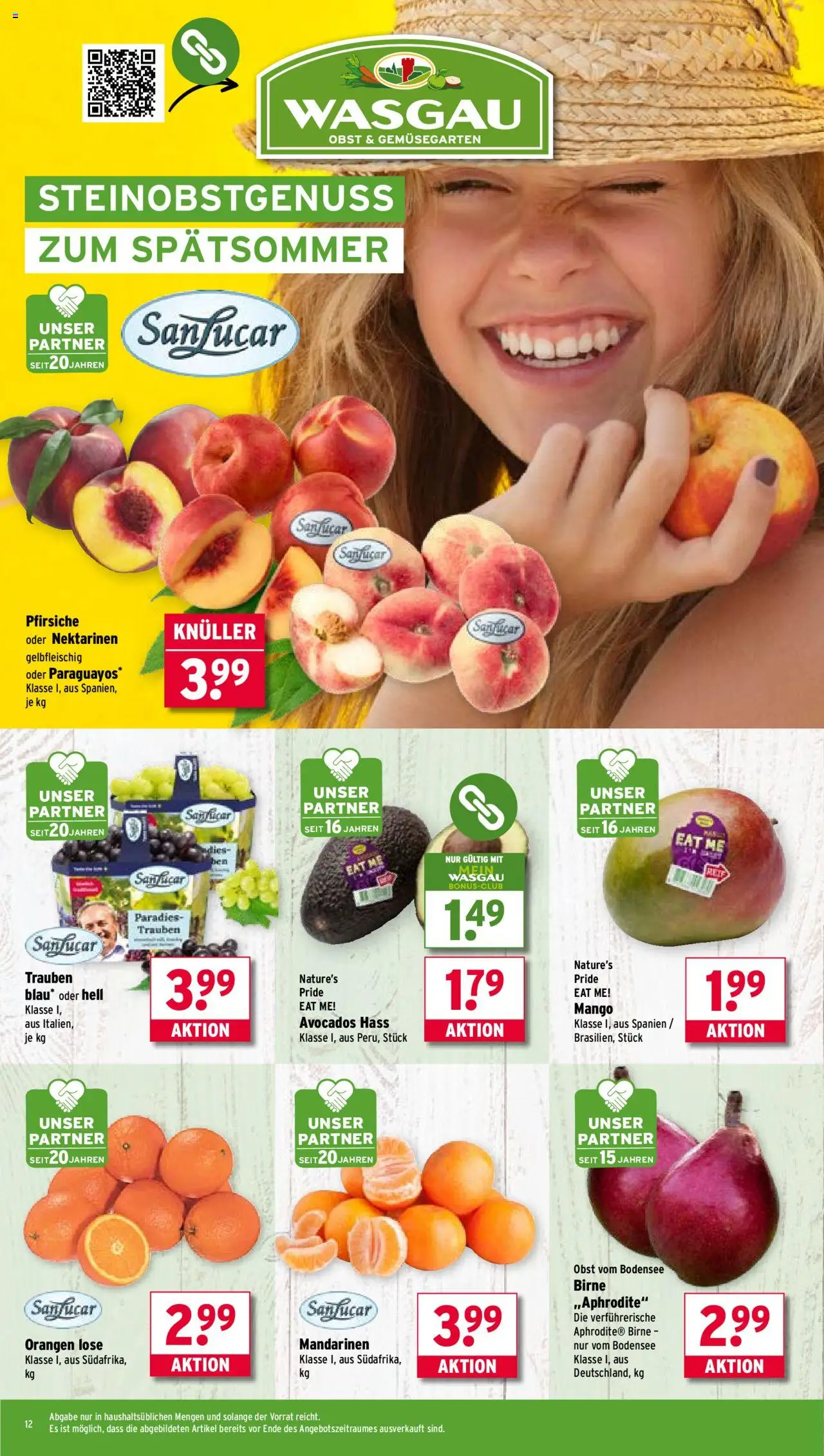Wasgau Prospekt 	 – gültig ab 08.09.2025 | Seite: 12 | Produkte: Nektarinen, Trauben, Obst, Mango
