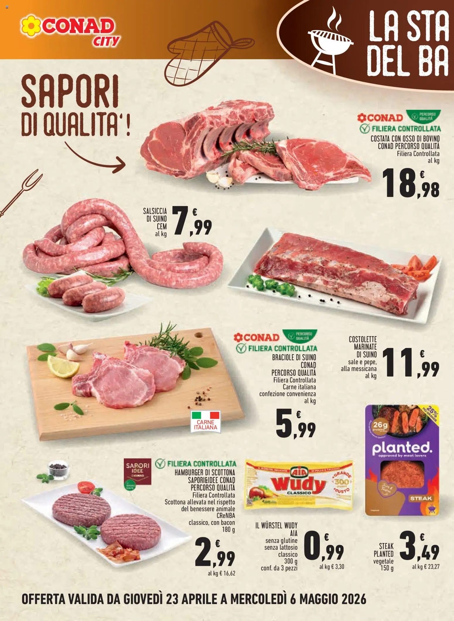 Volantino Conad del 23.04.2026 | Pagina: 6 | Prodotti: Bovino, Suino, Wurstel, Hamburger