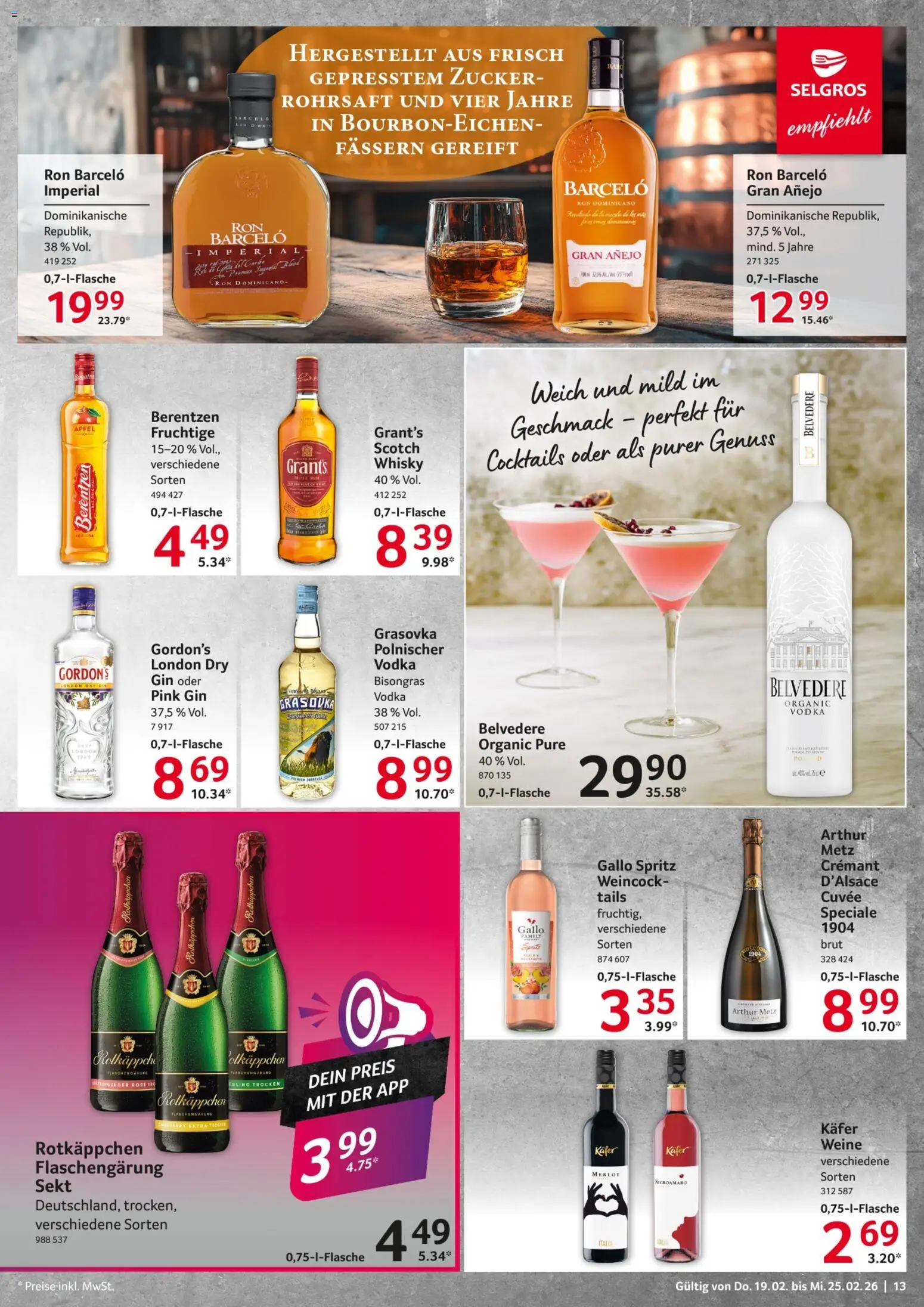Selgros Prospekt 	 – gültig ab 19.02.2026 | Seite: 13 | Produkte: Whisky, Merlot, Zucker, Vodka