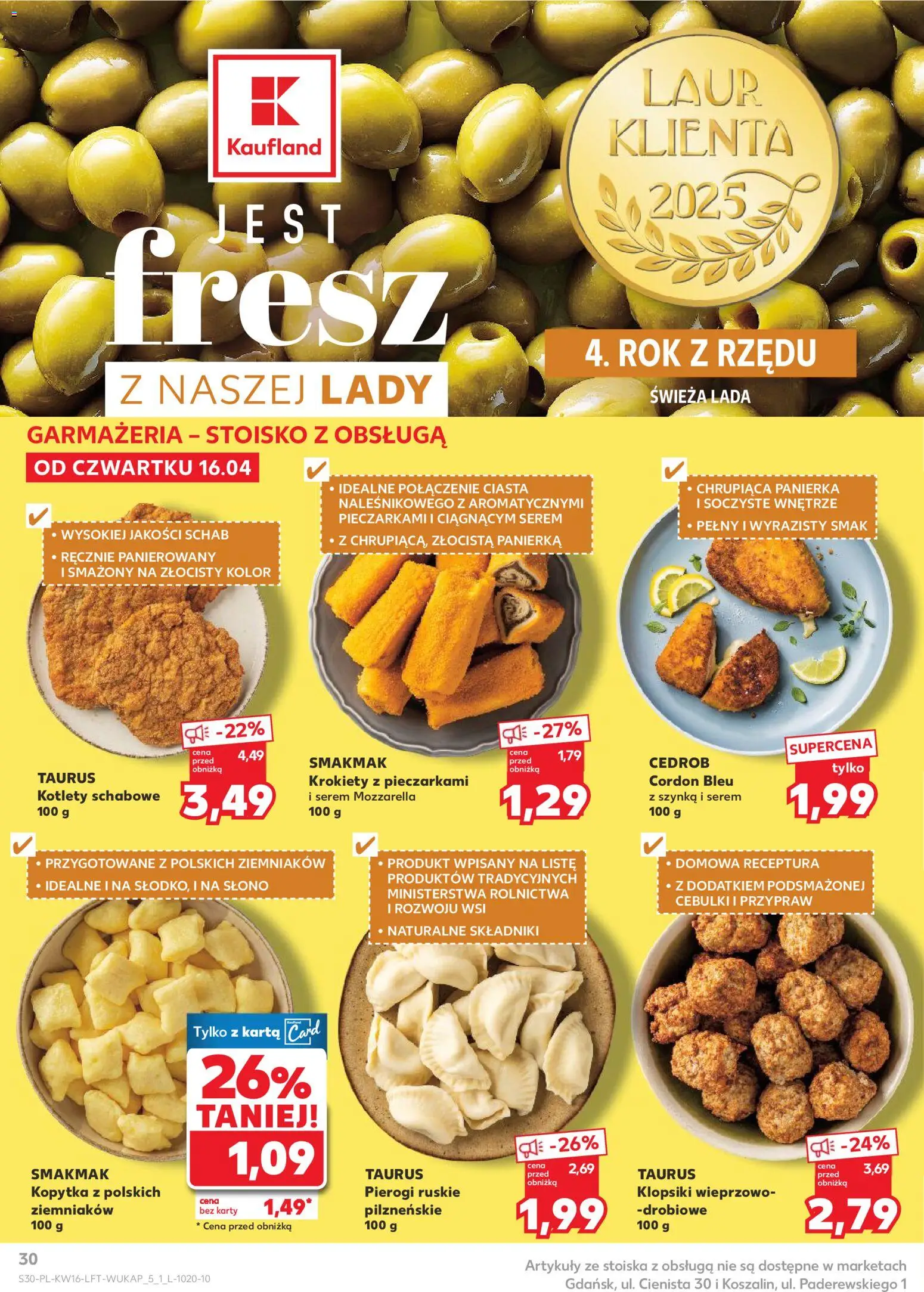 Kaufland gazetka od 16.04.2026 | Strona: 30 | Produkty: Karta, Szynka, Klopsiki, Kopytka