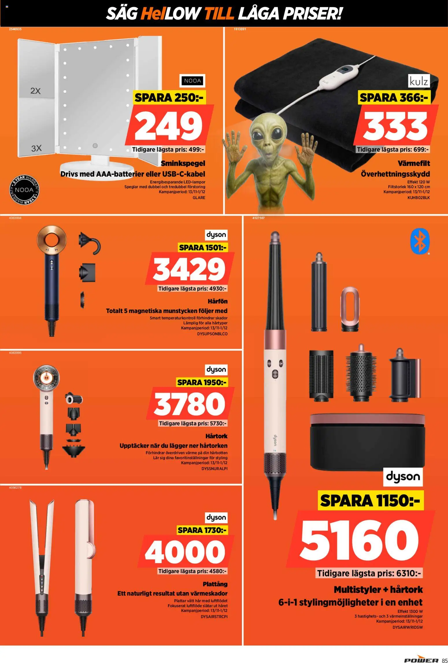 Power reklamblad aktuell från 17.11.2025 | Sida: 85 | Produkter: Hårtork, Plattång, Såg, Sminkspegel