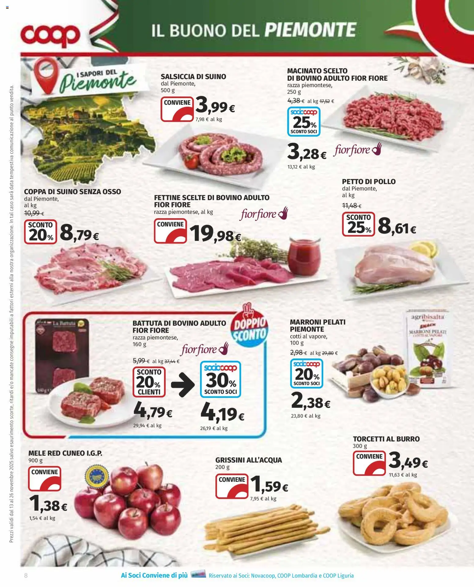 Volantino COOP del 13.11.2025 | Pagina: 8 | Prodotti: Petto di Pollo, Suino, Burro, Grissini