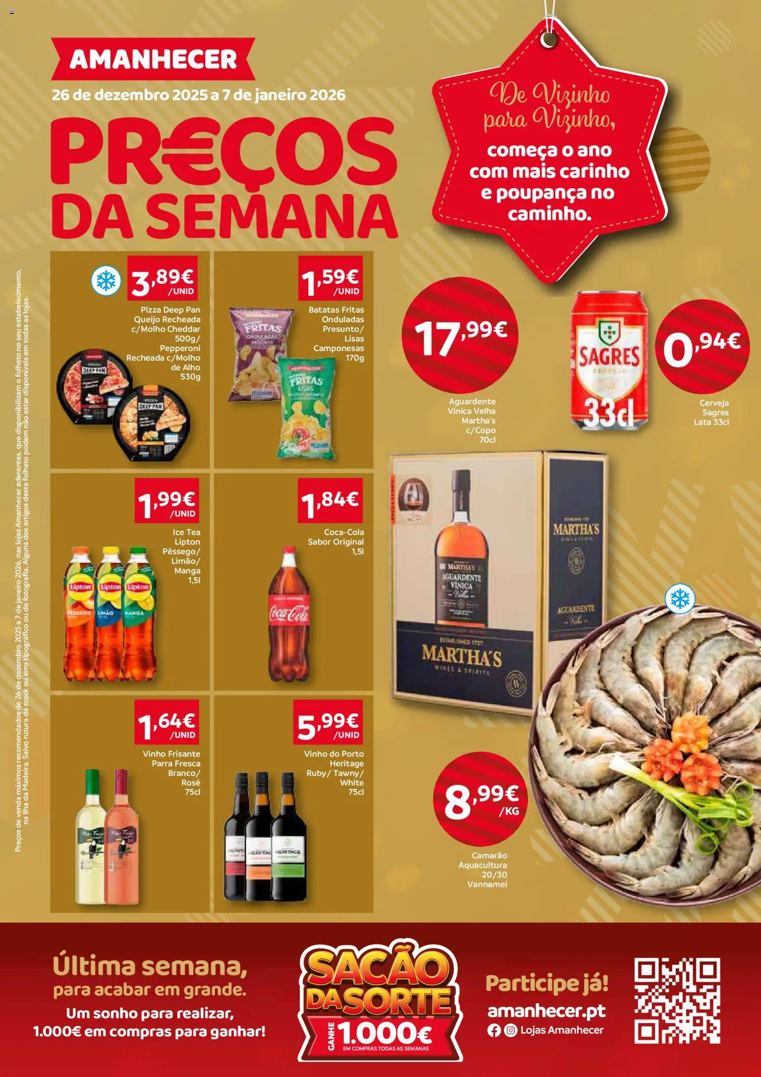 Amanhecer Folheto Madeira │ válido de 26.12.2025 | Página: 1 | Produtos: Camarão, Pizza, Vinho, Cerveja