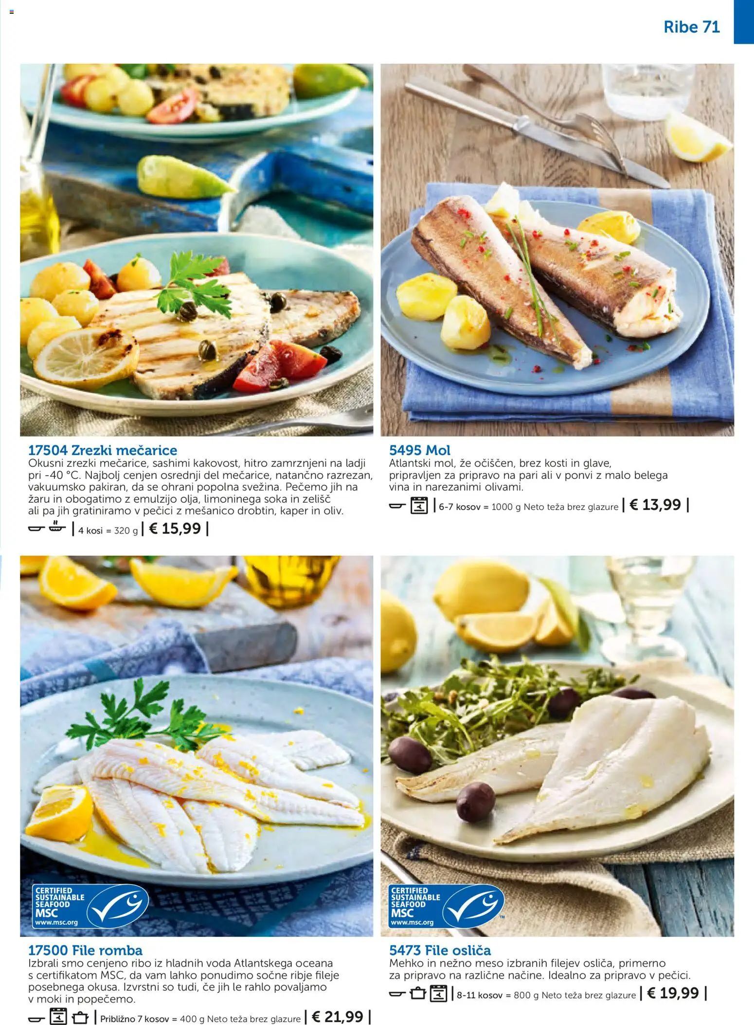 Novi Bofrost katalog ponudbe – veljaven od 01.11.2025 | Stran: 71 | Izdelki: Teza, Zrezki, Ribe, Voda