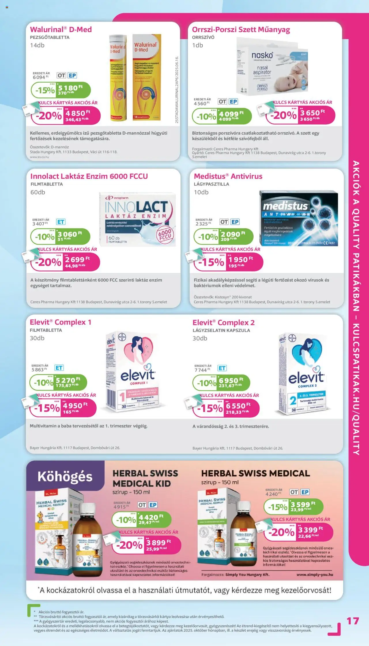 Kulcs Patika akciós ujság - amely érvényes a következő dátumtól: 01.10.2025 | Oldal: 17 | Termékek: Pezsgőtabletta, Multivitamin