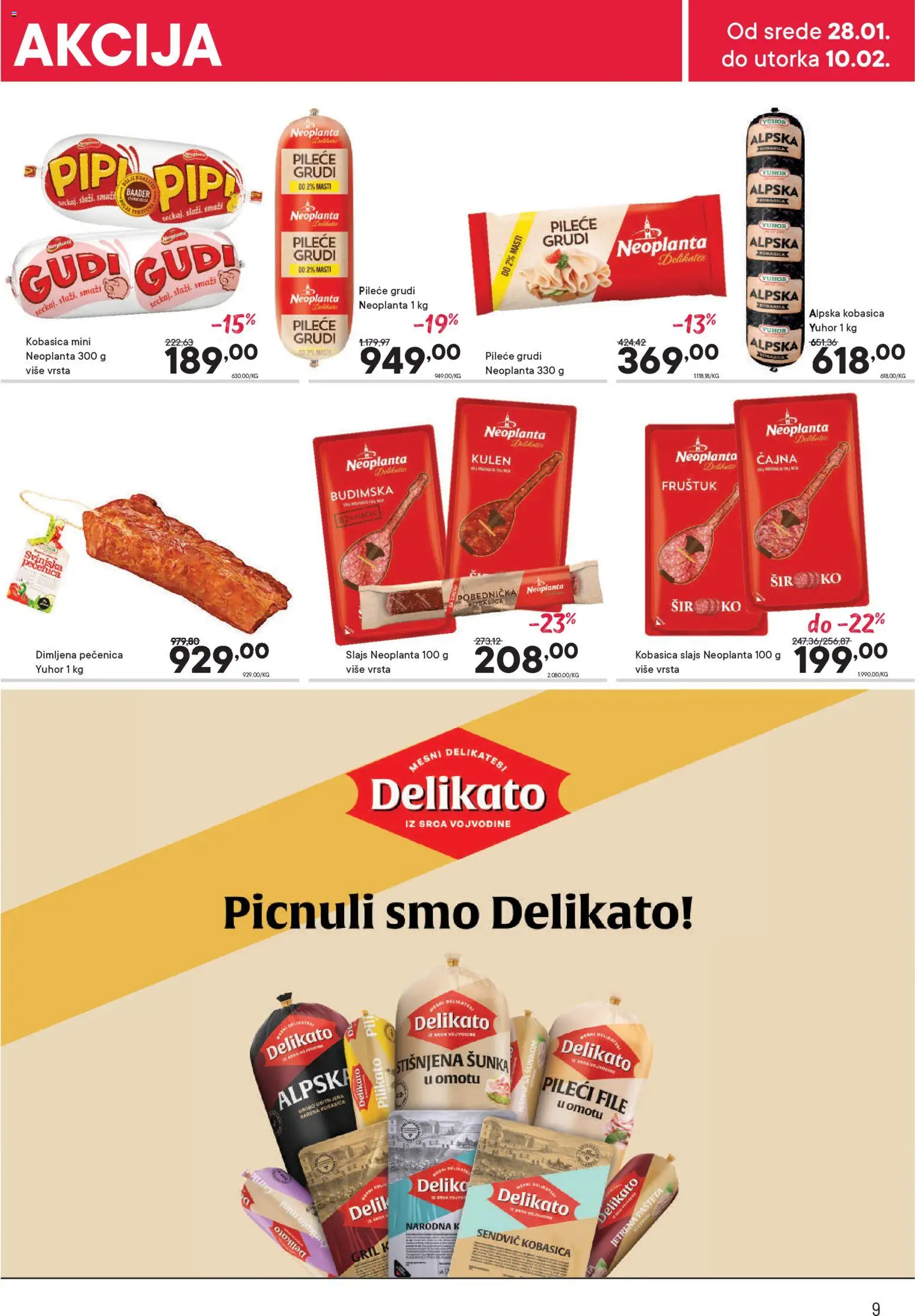 PerSu katalog - važi od 28.01.2026 | Strana: 9 | Proizvode: Pileće grudi, Pileći file, Kobasica, Pečenica