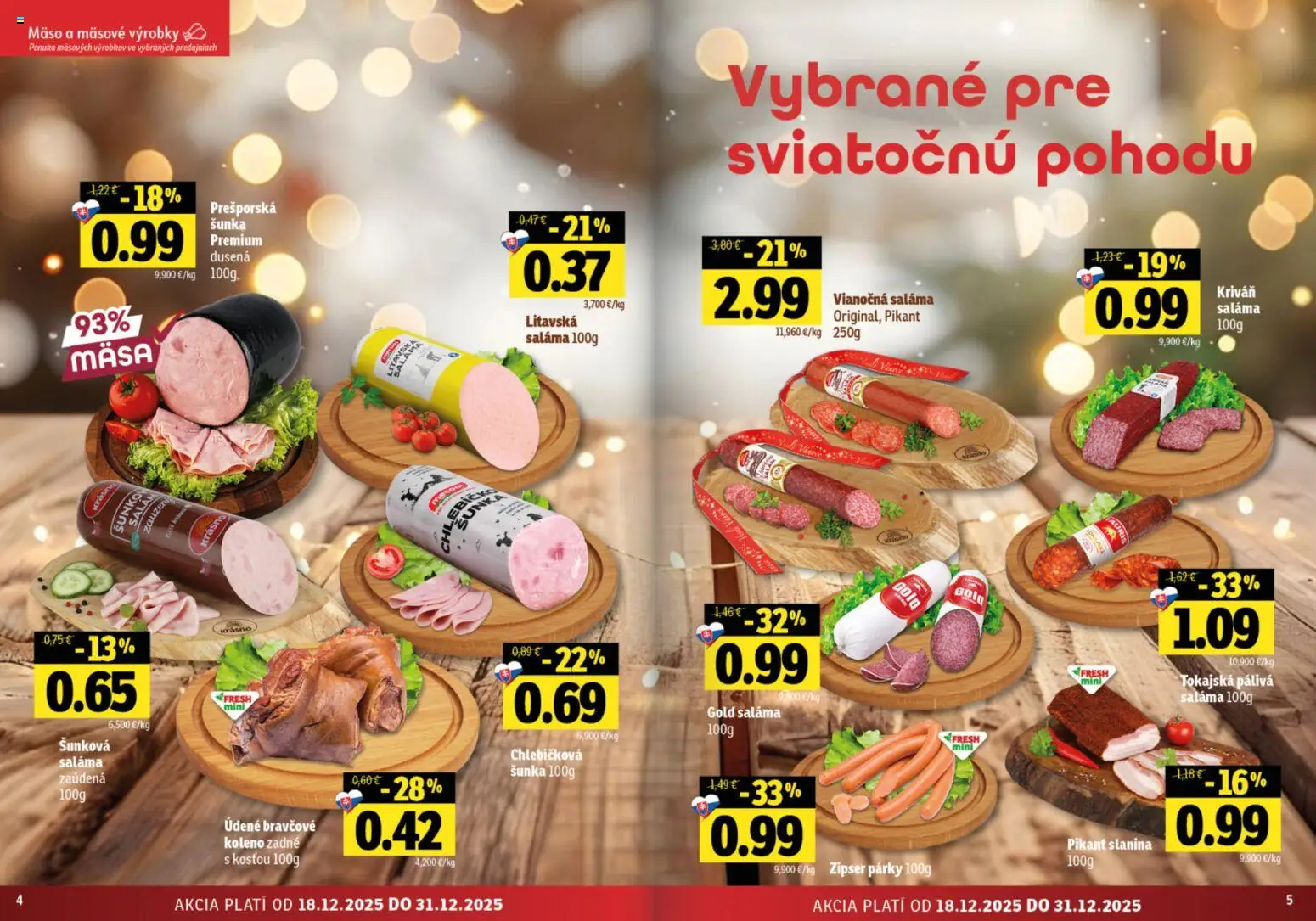 Nové Fresh akcie – leták je platný od 18.12.2025 | Strana: 3 | Produkty: Saláma, Šunka, Slanina, Párky