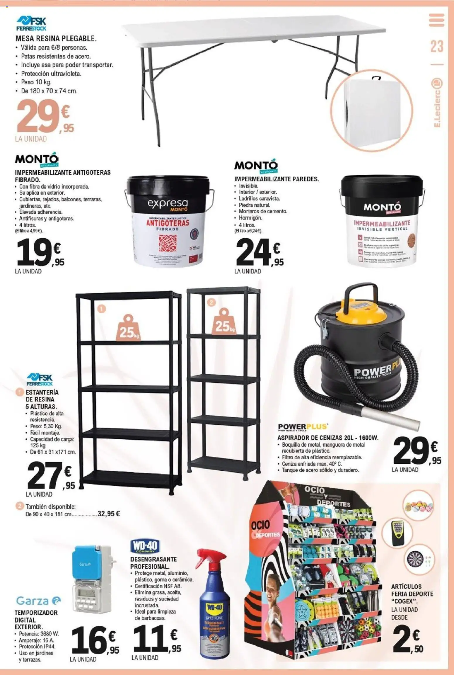 E.Leclerc Al Aire Libre │ válido desde el 27.04.2026 | Página: 23 | Productos: Manguera, Peso, Aspirador, Mesa