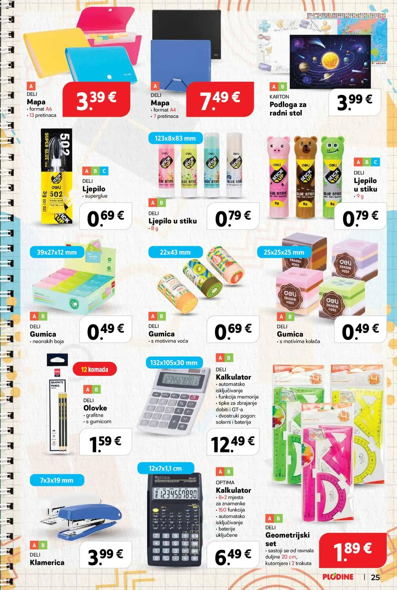 Plodine katalog | vrijedi od 13.08.2025 | Stranica: 27 | Proizvodi: Stol, Baterija, Kalkulator, Ljepilo
