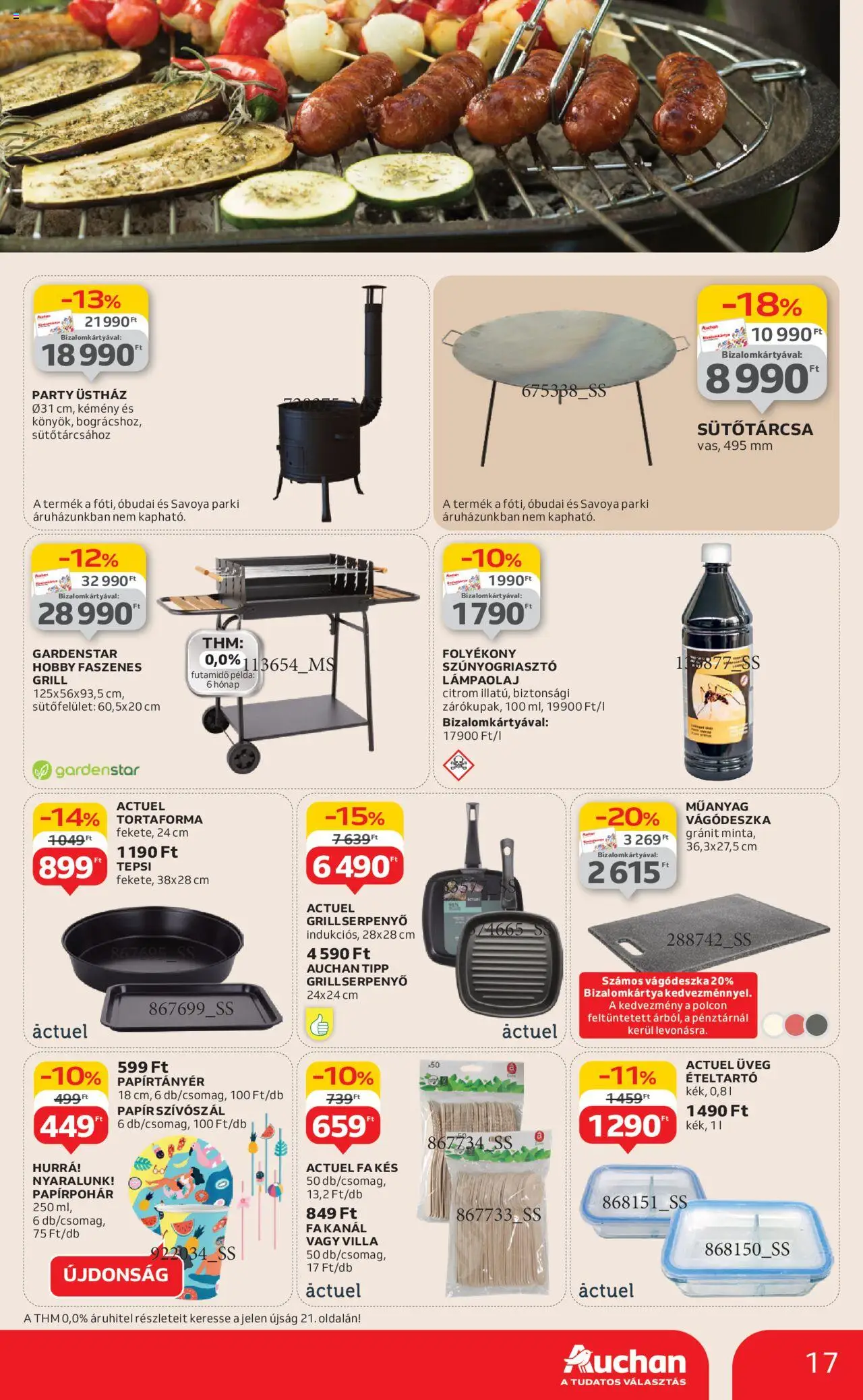 Auchan akciós ujság - amely érvényes a következő dátumtól: 12.06.2025 | Oldal: 17 | Termékek: Ételtartó, Vágódeszka, Grill, Kés