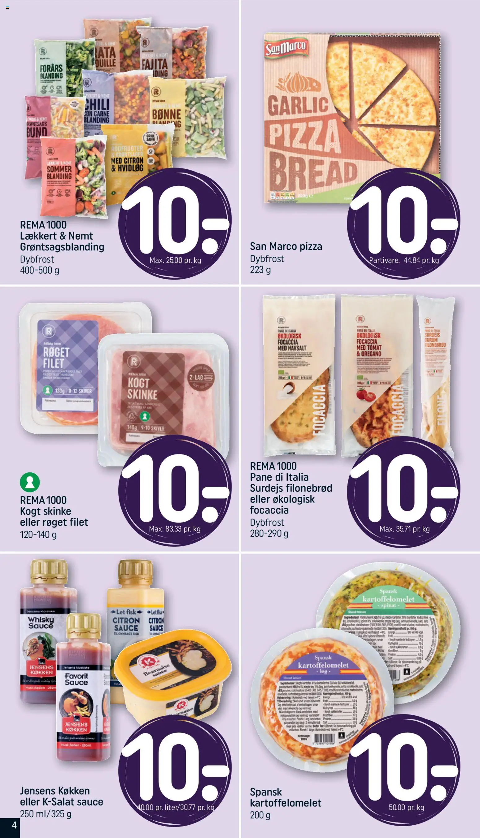 Rema 1000 tilbudsavis – gyldig fra 22.03.2026 | Side: 4 | Produkter: Smør, Spinat, Focaccia, Oregano