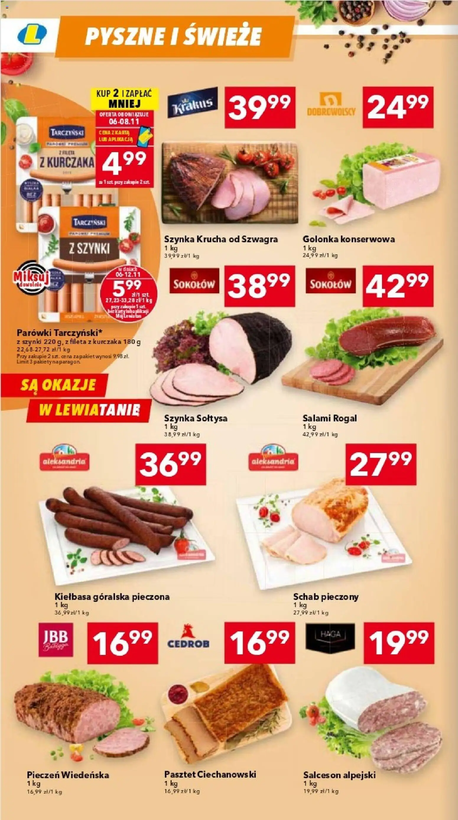 Lewiatan gazetka - Katowice od 06.11.2025 | Strona: 2 | Produkty: Kiełbasa, Schab, Parówki, Schab pieczony
