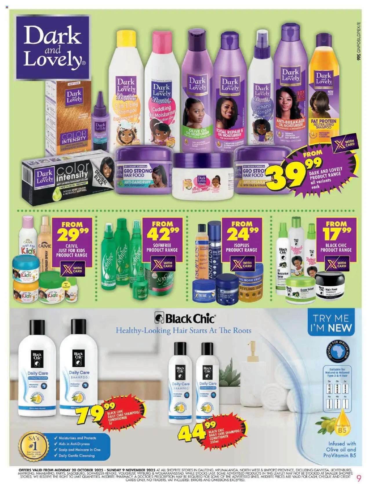 New Shoprite catalogue – valid from 20.10.2025 | Page: 9 | Products: Detergente líquido, Shampoo, Conditioner, Lotion