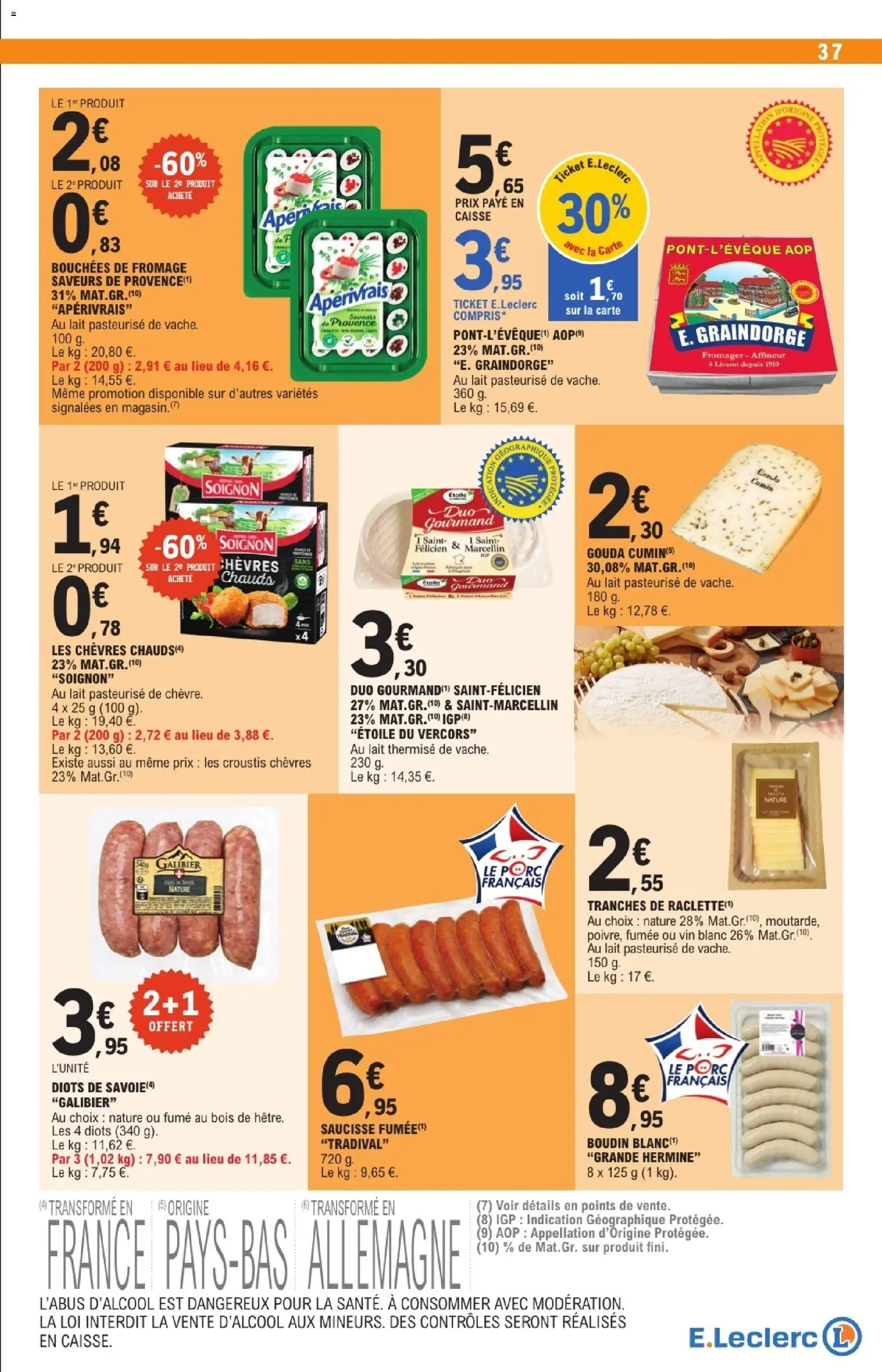 {H1} | Page: 37 | Produits: Saucisse fumée, Fromage, Saucisse, Porc