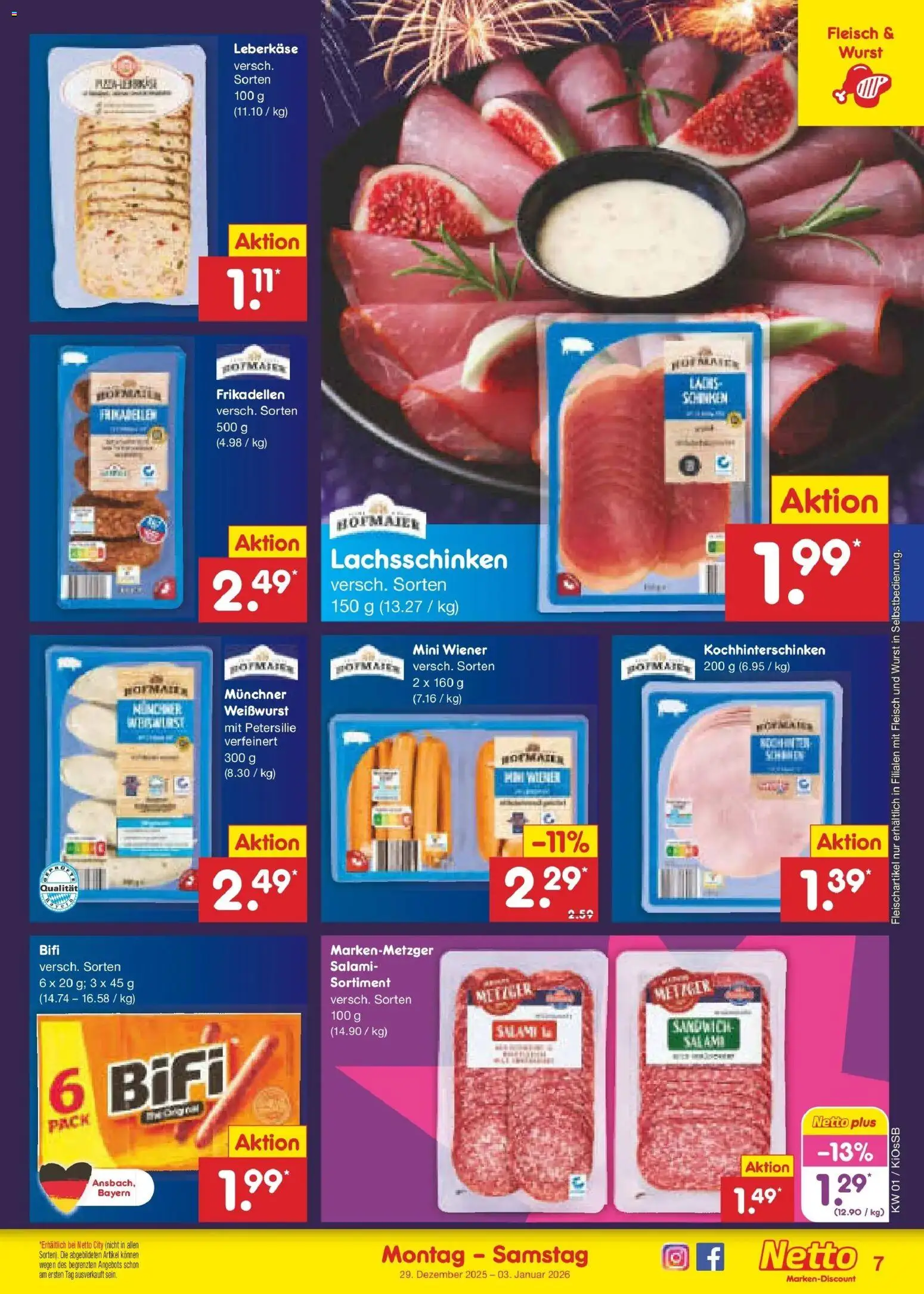 Netto Marken-Discount prospekt Oberhaid	 – gültig ab 28.12.2025 | Seite: 7 | Produkte: Bifi, Weißwurst, Salami, Fleisch