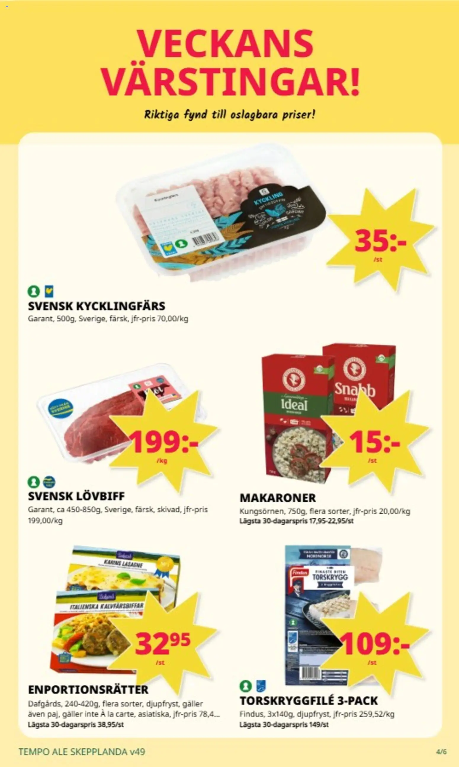 Tempo reklamblad aktuell från 01.12.2025 | Sida: 4 | Produkter: Galler, Makaroner, Lövbiff
