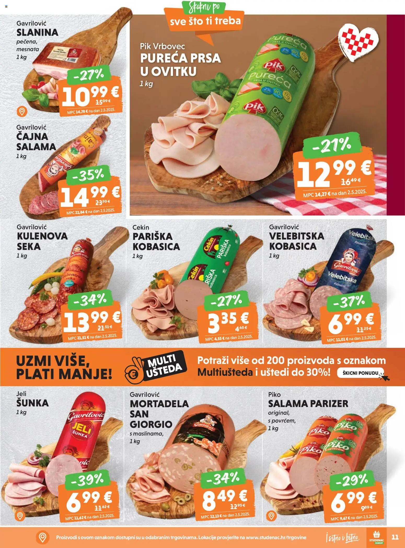 Studenac katalog | vrijedi od 18.03.2026 | Stranica: 11 | Proizvodi: Šunka, Mortadela, Slanina, Parizer