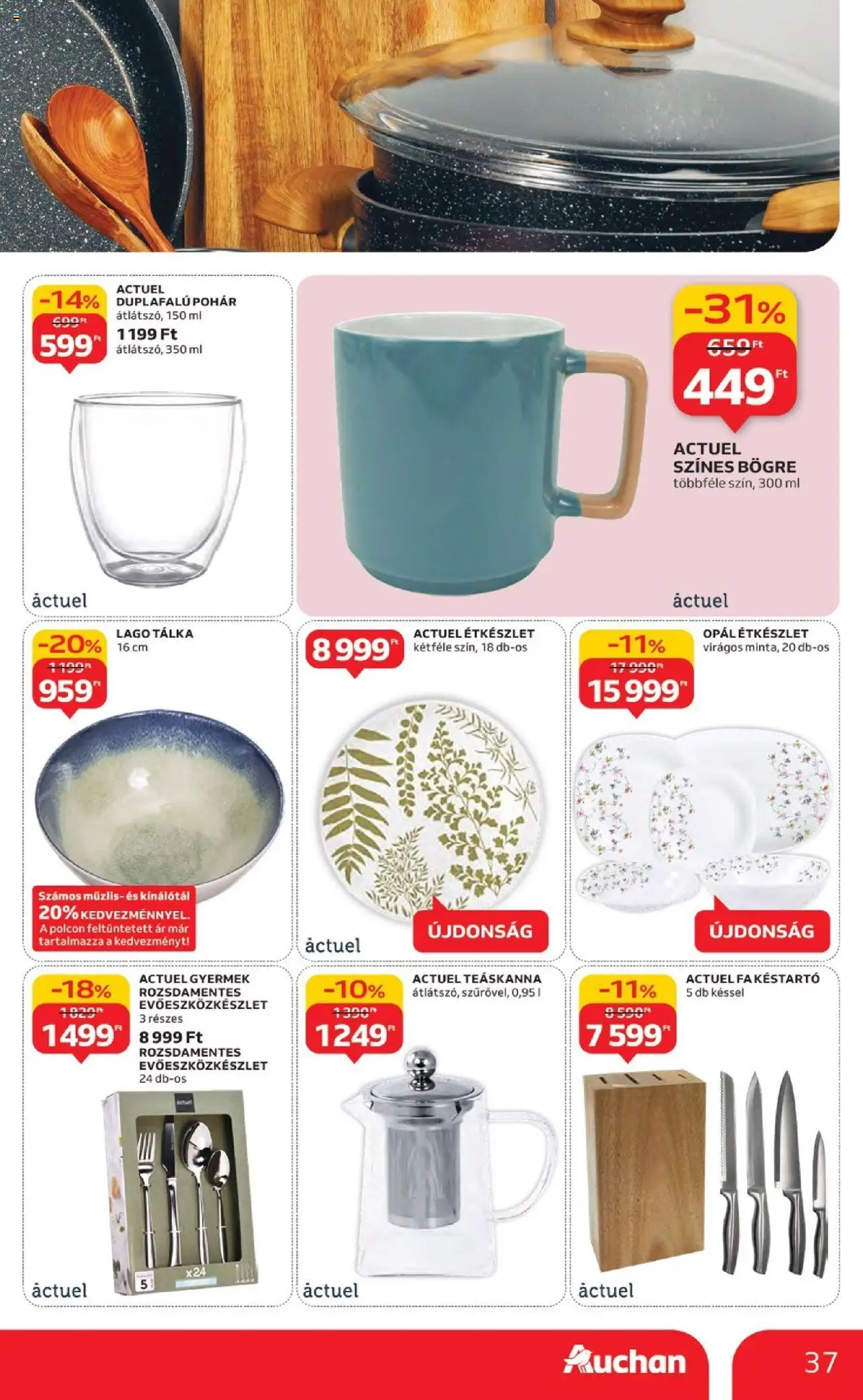 Auchan akciós ujság - amely érvényes a következő dátumtól: 18.09.2025 | Oldal: 37 | Termékek: Bögre, Étkészlet, Duplafalú pohár, Pohár