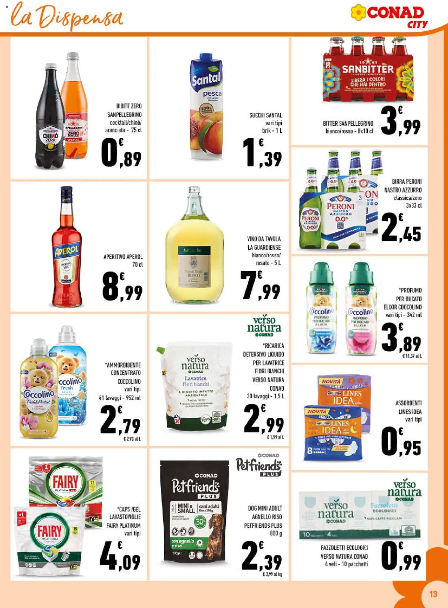 Volantino Conad del 01.12.2025 | Pagina: 13 | Prodotti: Fazzoletti, Pesca, Lavastoviglie, Bibite
