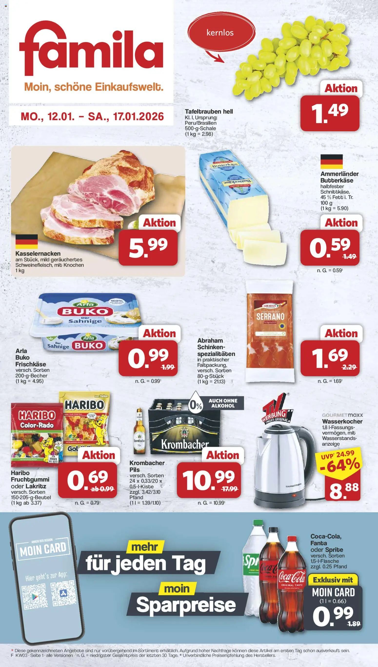 Famila Nordwest Prospekt 	 – gültig ab 12.01.2026 | Seite: 1 | Produkte: Wasserkocher, Sprite, Pils, Schinken
