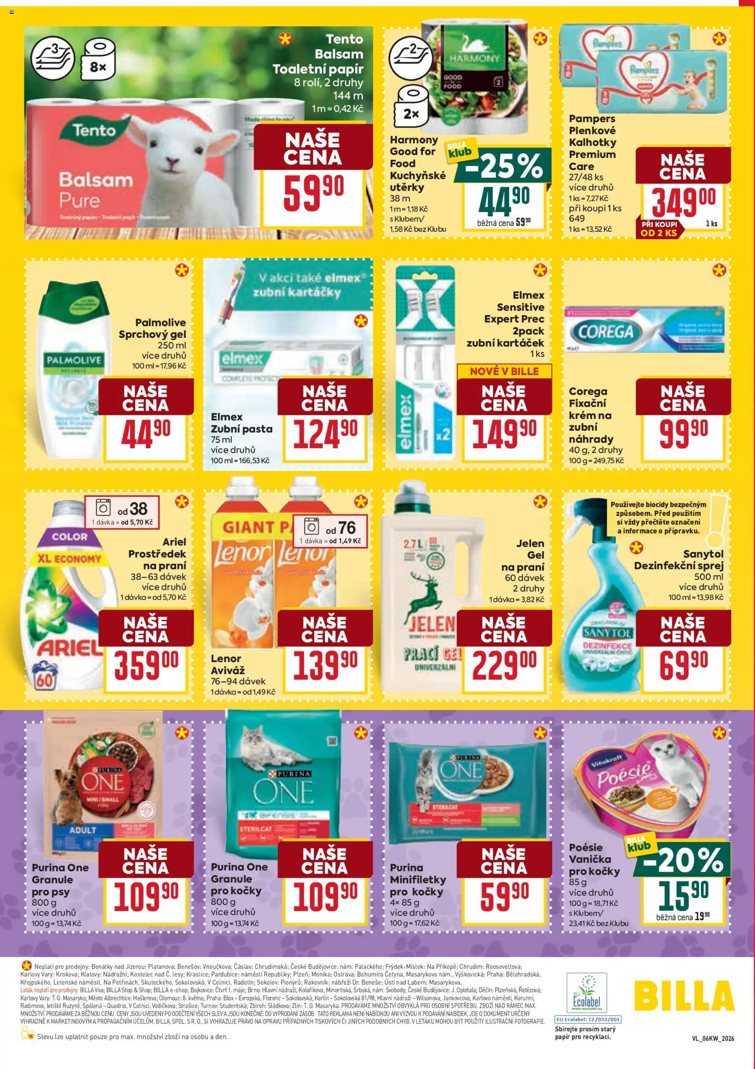 Billa Velký leták od 04.02.2026 | Strana: 33 | Produkty: Sprchový gel, Zubní pasta, Krém, Granule pro kočky