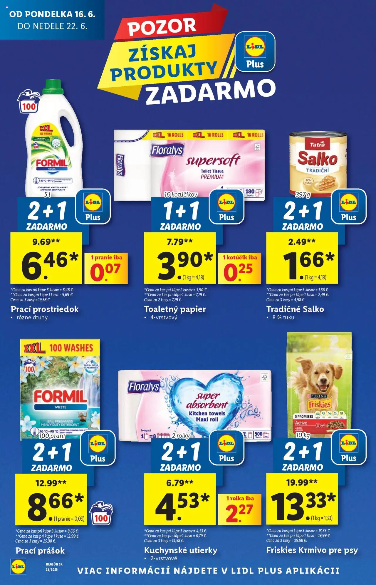 Lidl leták │ platný od 16.06.2025 | Strana: 8 | Produkty: Friskies, Prací prášok, Toaletný papier, Salko