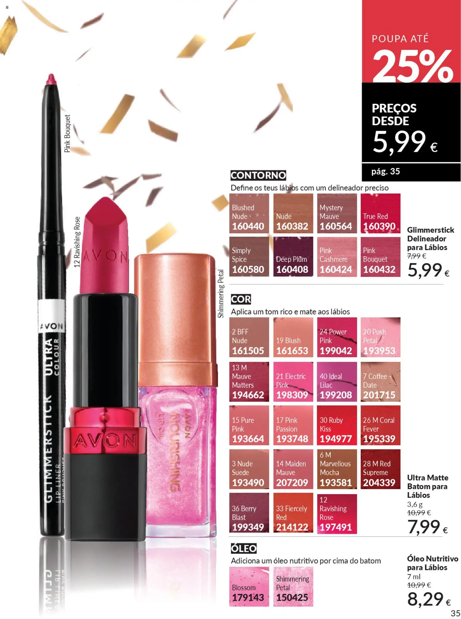 Catálogo Avon Campanha 1 │ válido de 01.01.2026 | Página: 35 | Produtos: Blush, Delineador, Batom, Óleo