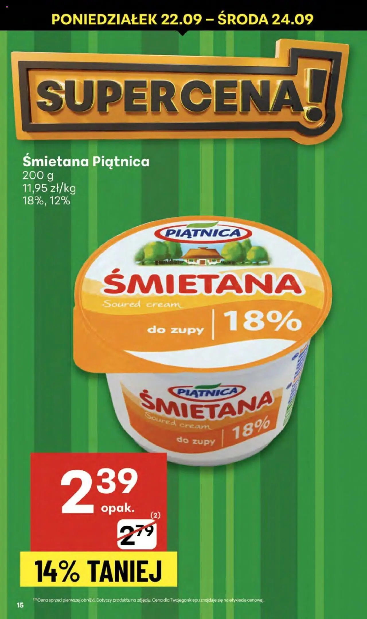 Delikatesy Centrum Gazetka od 18.09.2025 | Strona: 15 | Produkty: Śmietana