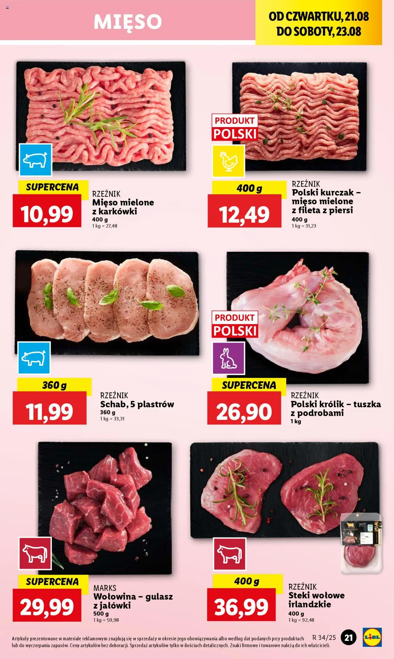 Lidl Gazetka od 21.08.2025 | Strona: 25 | Produkty: Piersi, Mięso, Steki, Mięso mielone