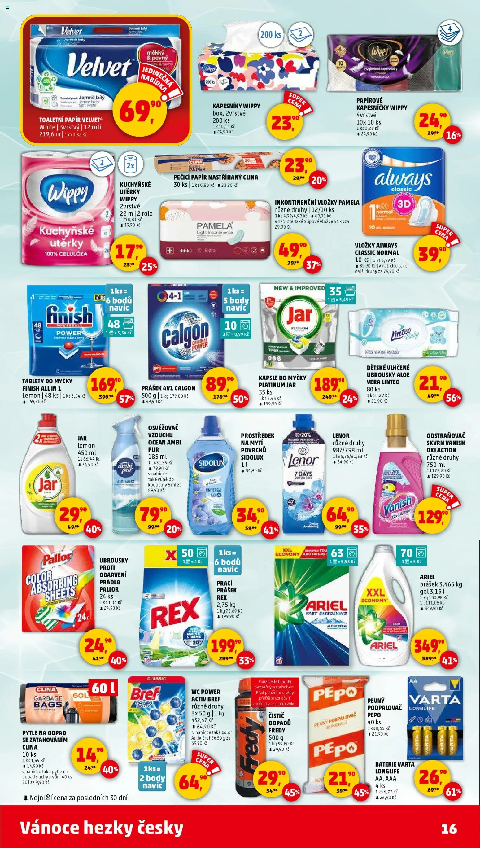 Penny Market leták - Čtvrtečník od 20.12.2025 | Strana: 16 | Produkty: Vložky, Ubrousky, Sidolux, Jar