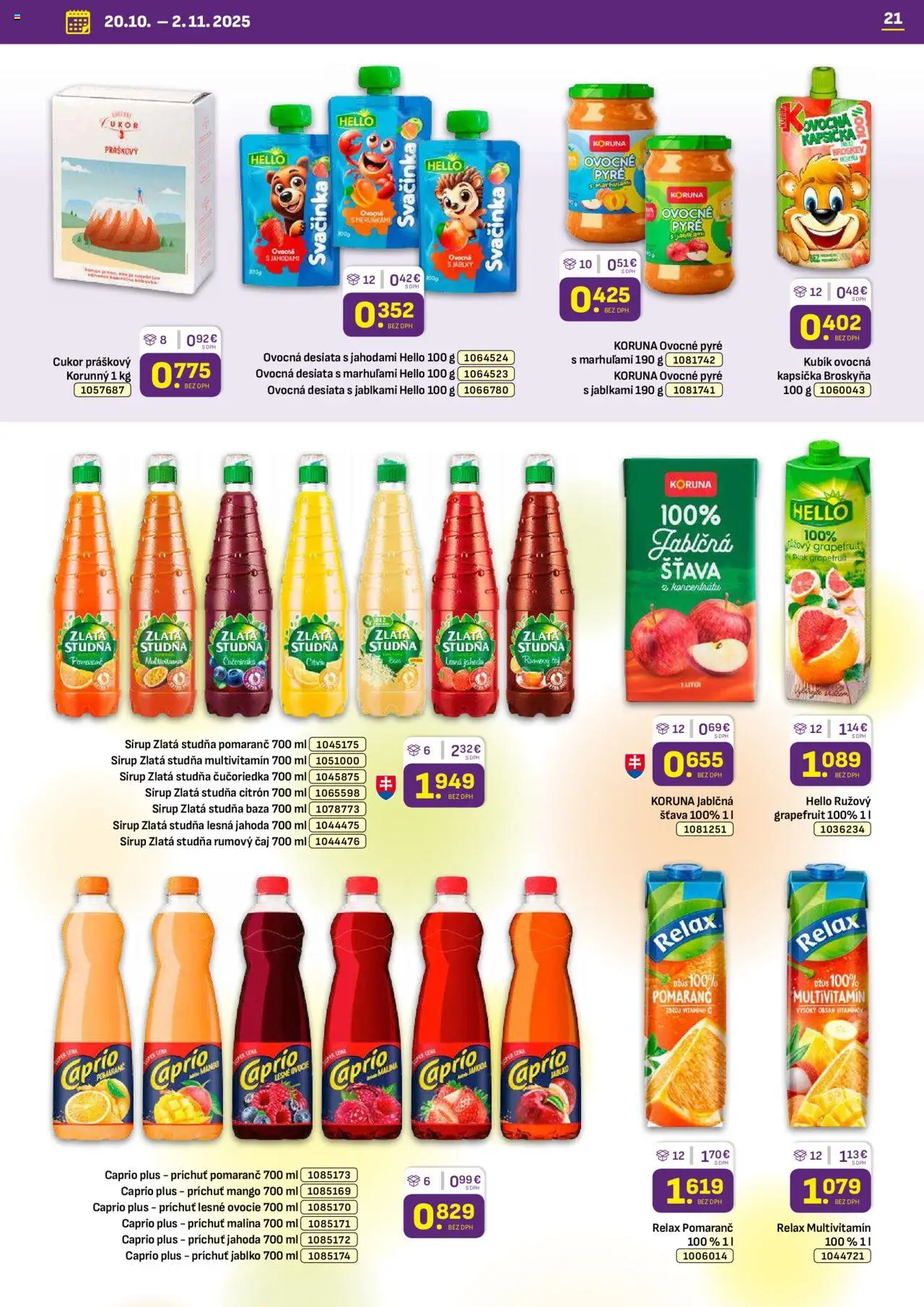 Nové Libex akcie – leták je platný od 20.10.2025 | Strana: 21 | Produkty: Džús, Čaj, Mango, Ovocie