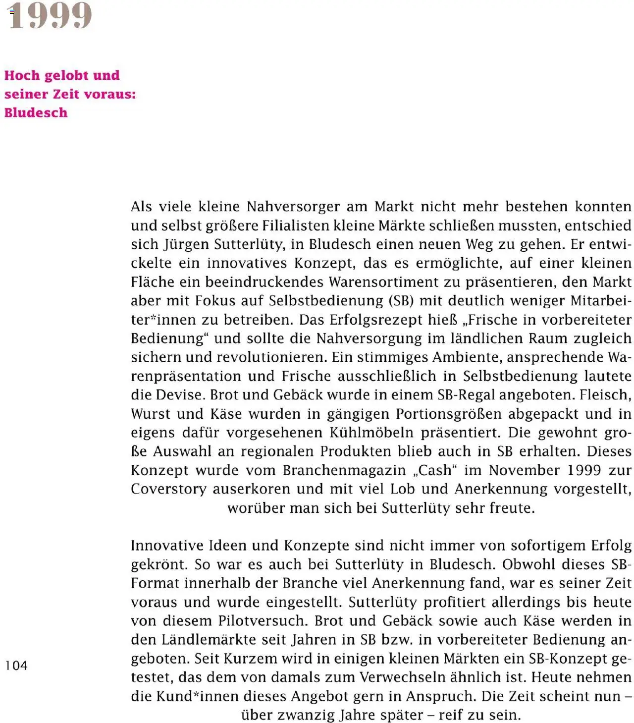 Sutterlüty Unsere Chronik gültig ab 01.08.2025 | Seite: 104 | Produkte: Wurst, Käse, Brot