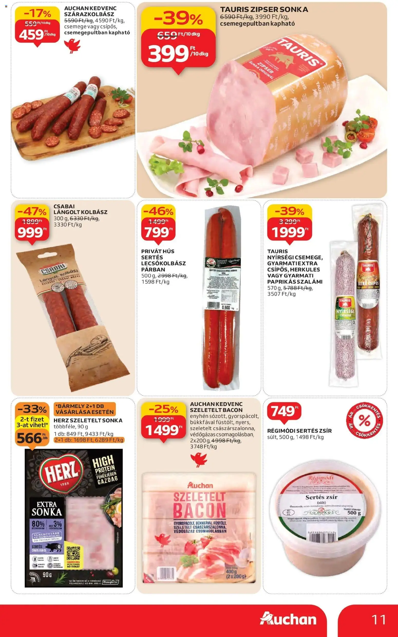 Auchan akciós ujság - amely érvényes a következő dátumtól: 29.01.2026 | Oldal: 11 | Termékek: Hús, Szeletelt bacon, Protein, Só
