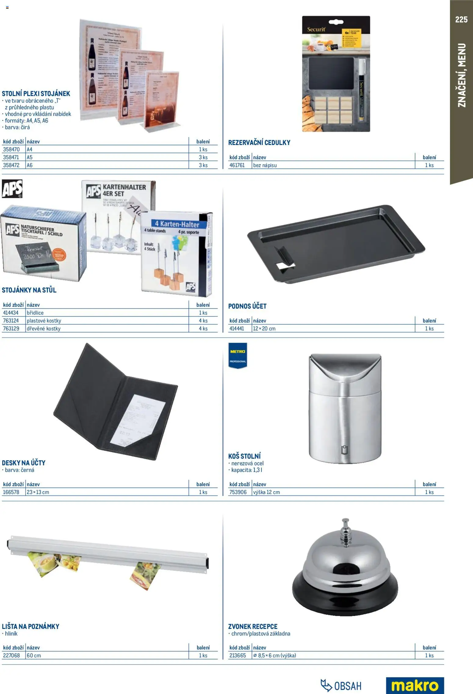 Makro leták - Gastro vybavení a zařízení od 01.02.2026 | Strana: 225 | Produkty: Stůl, Kostky, Koš, Zvonek